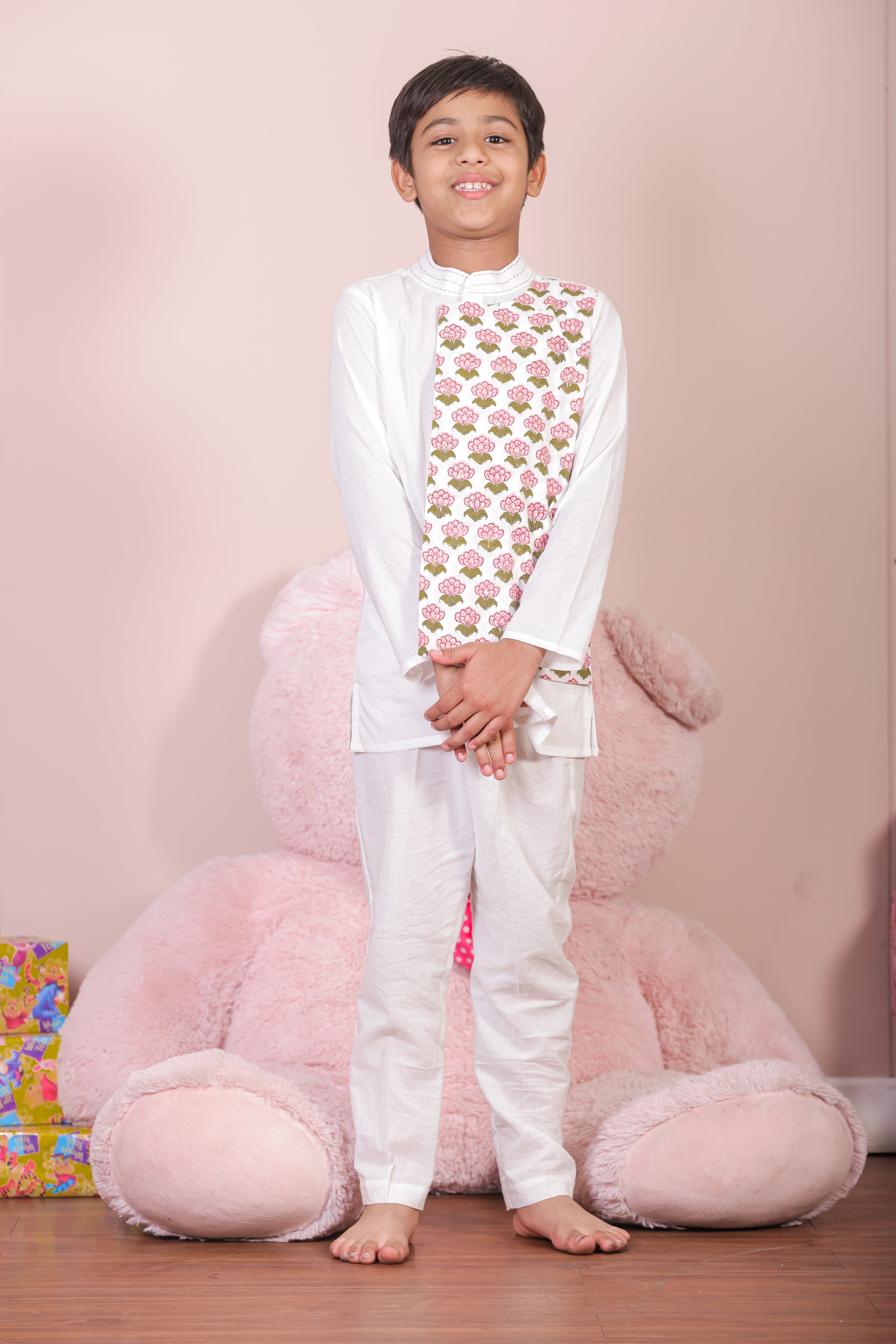 Pegaam Block Print Boys Flap Kurta