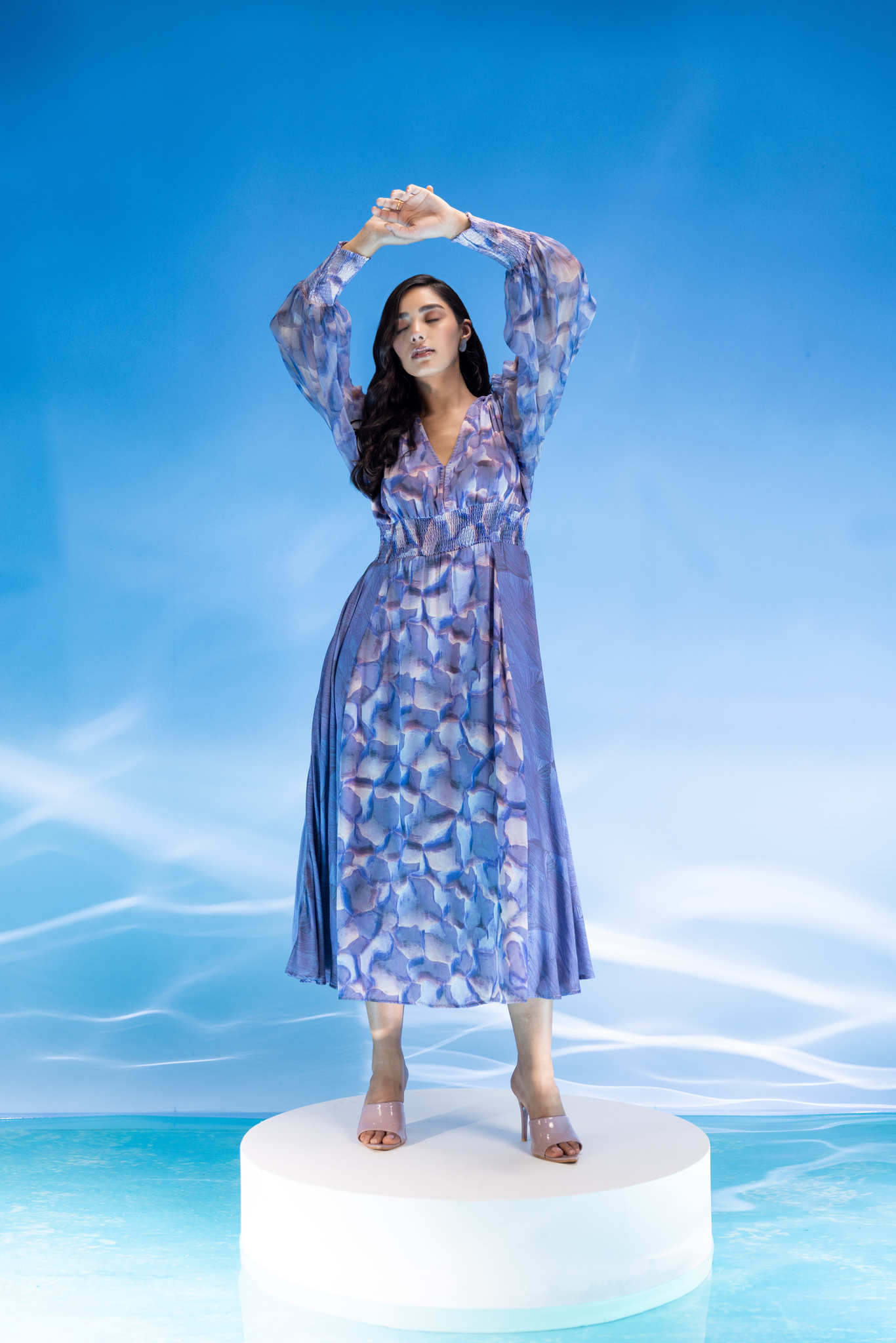 Abstract Marble Smocking Dress