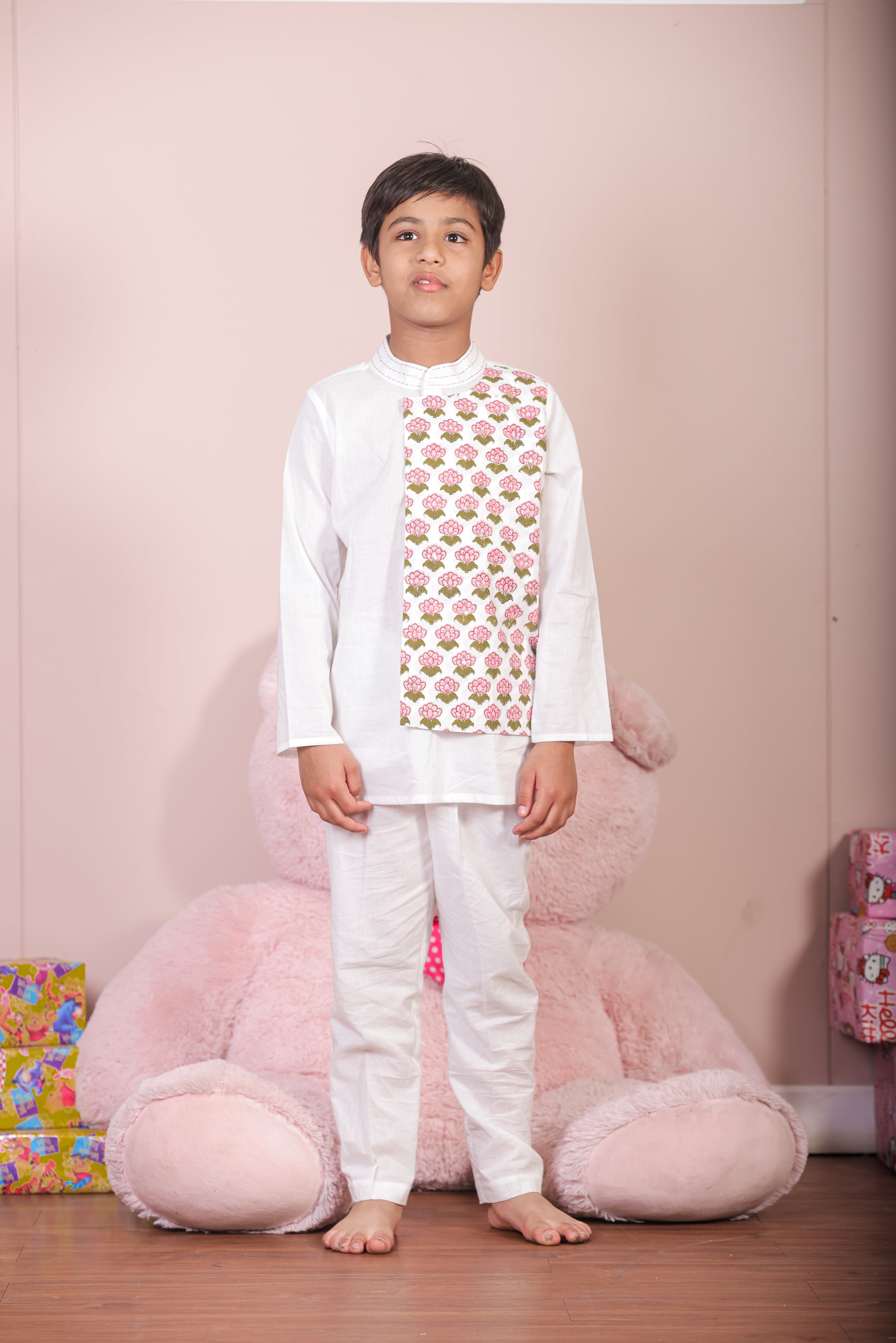 Pegaam Block Print Boys Flap Kurta