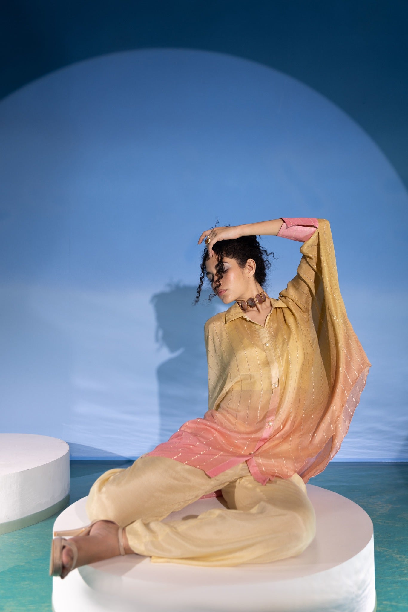 Beigish Pink Ombre Kaftan Set -3pcs