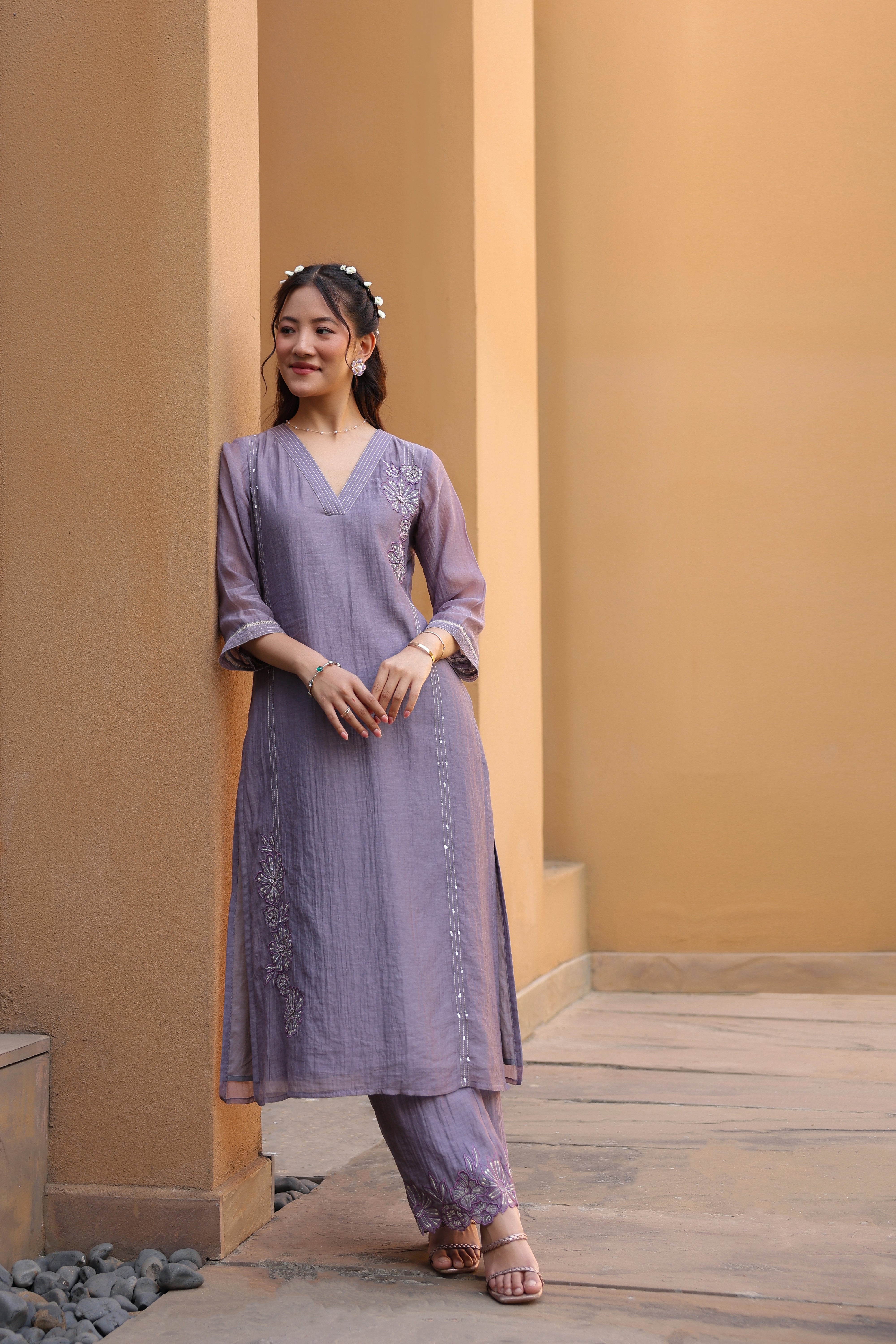 Gul Purple Line Sequined Coord Set