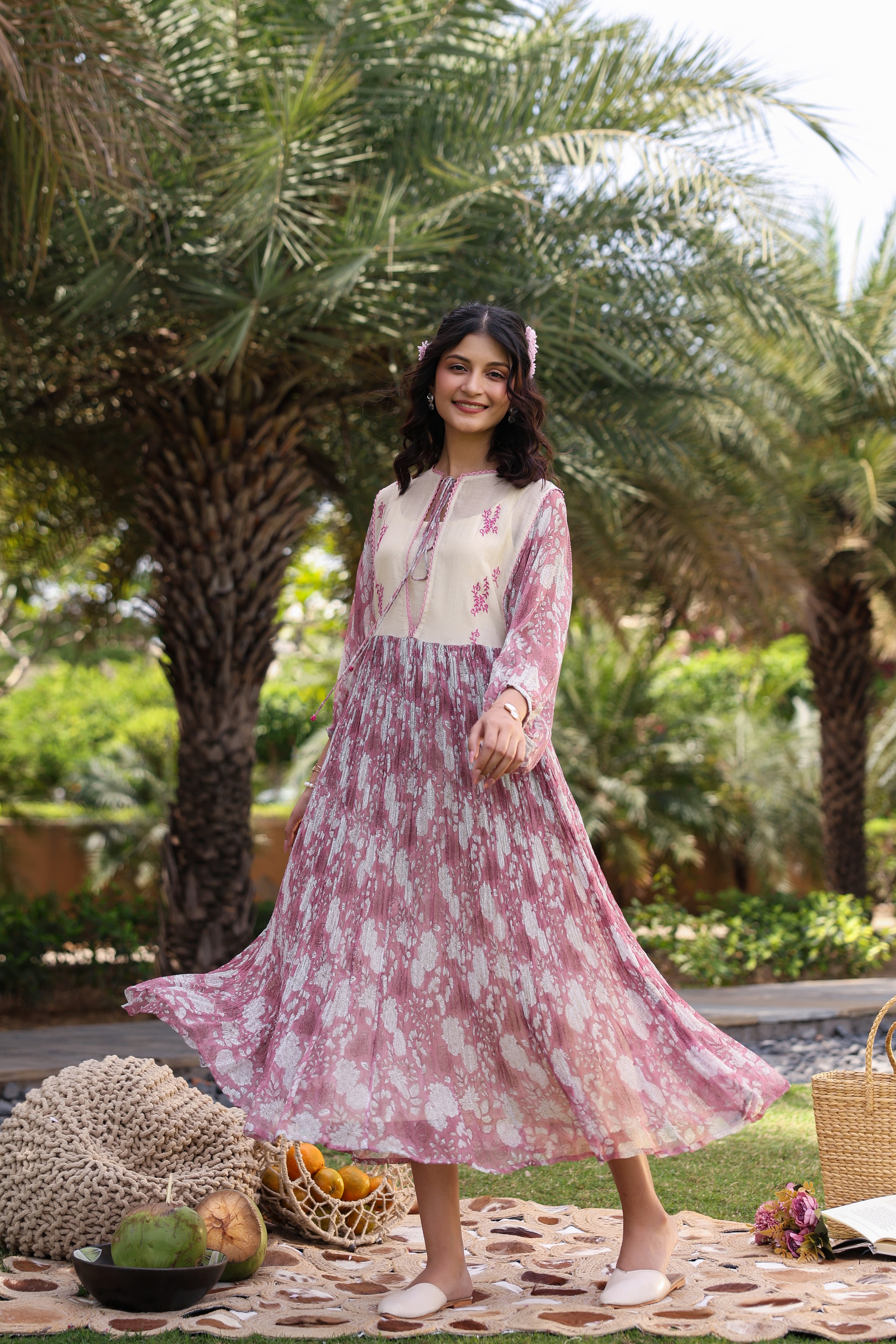 Gul Pink Chiiffon Printed Dress