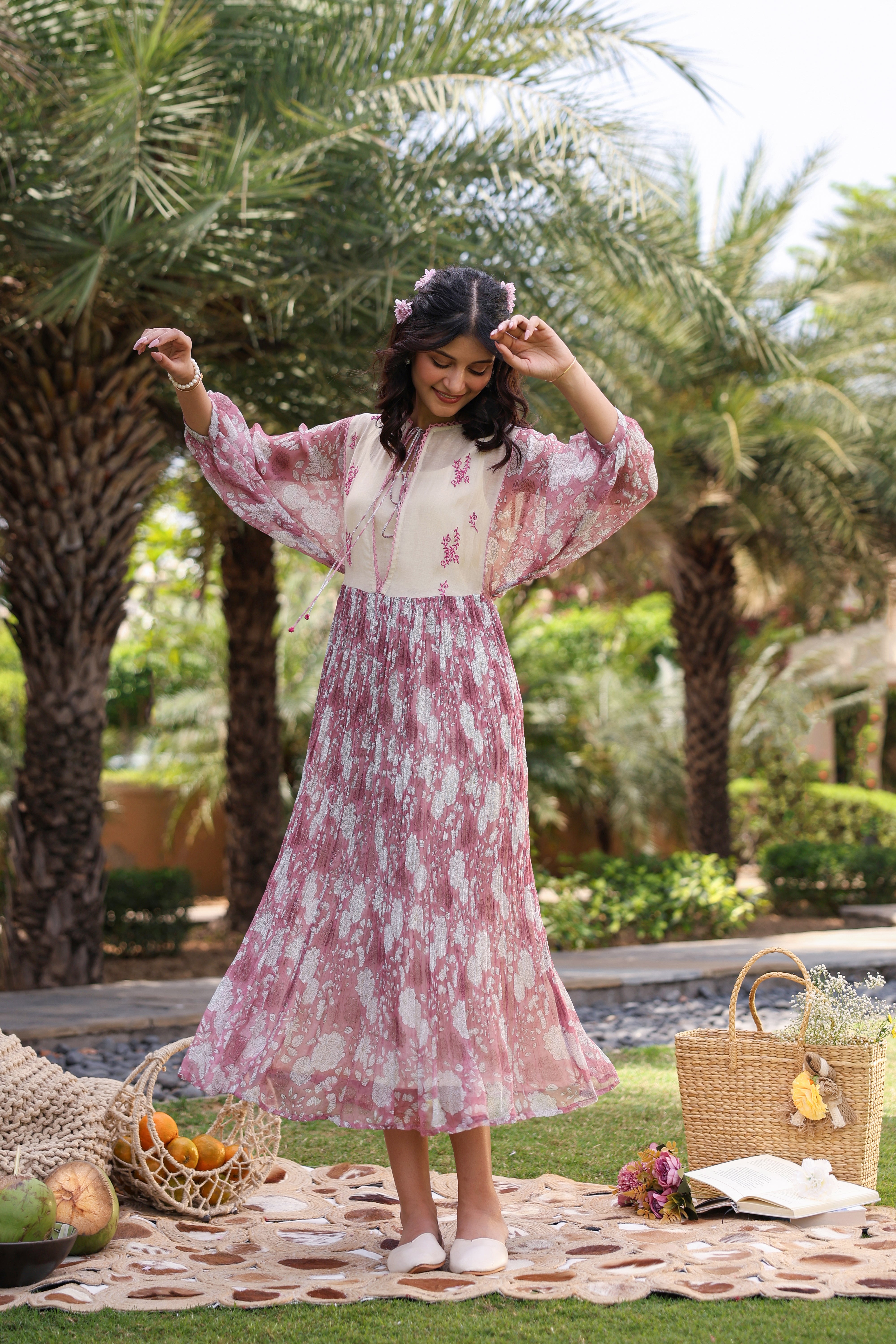 Gul Pink Chiiffon Printed Dress
