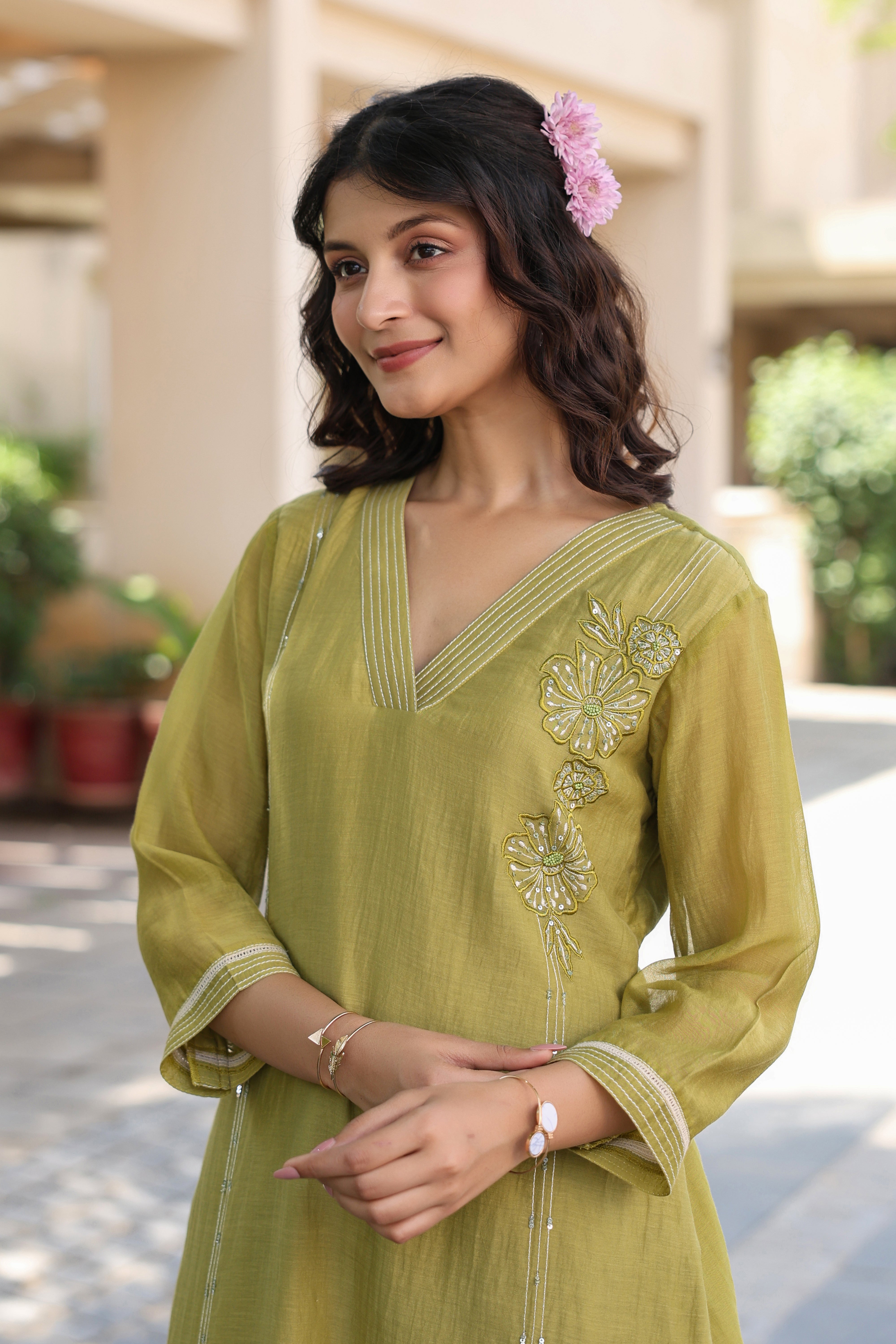 Gul Green Line Sequined Coord Set