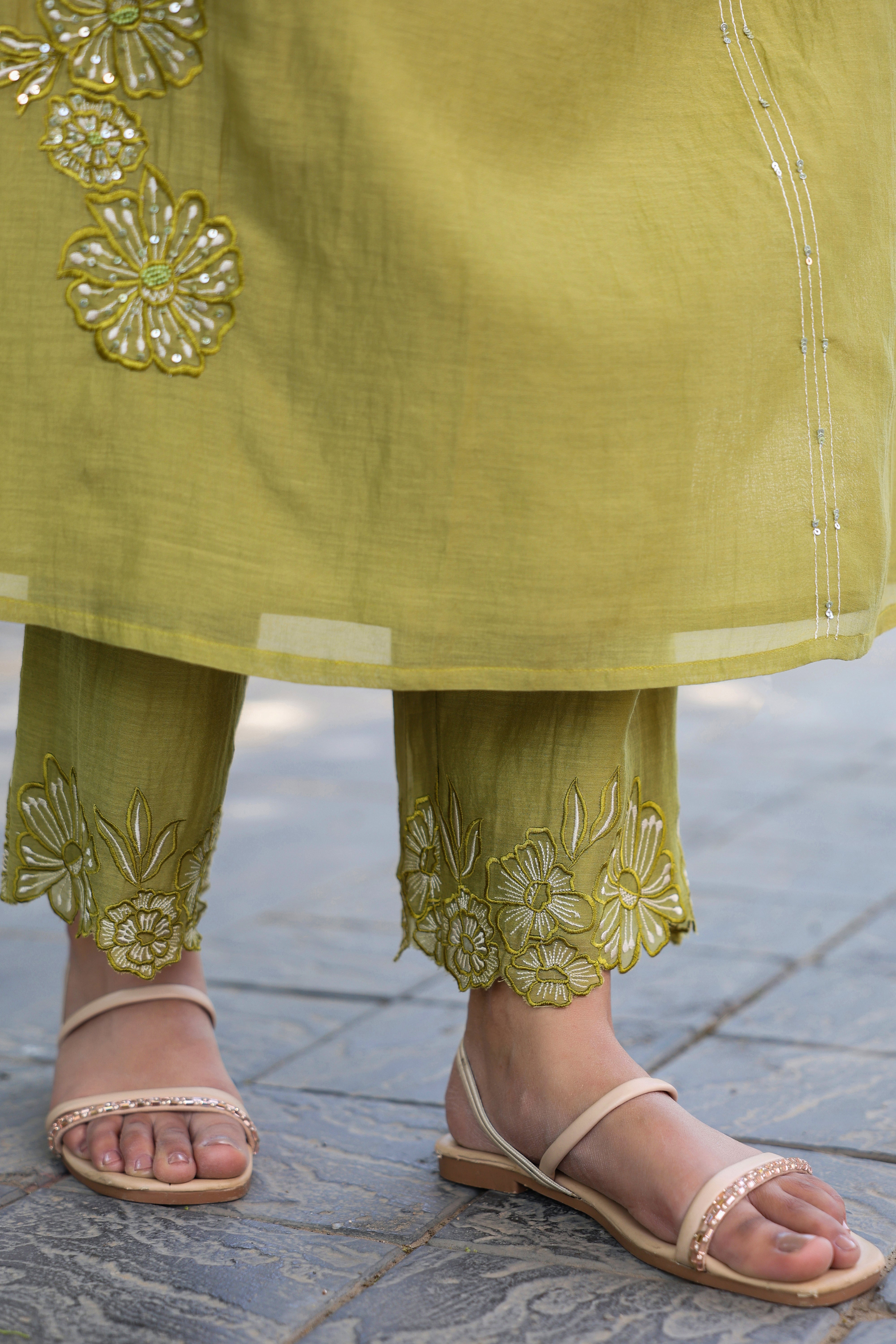 Gul Green Line Sequined Coord Set