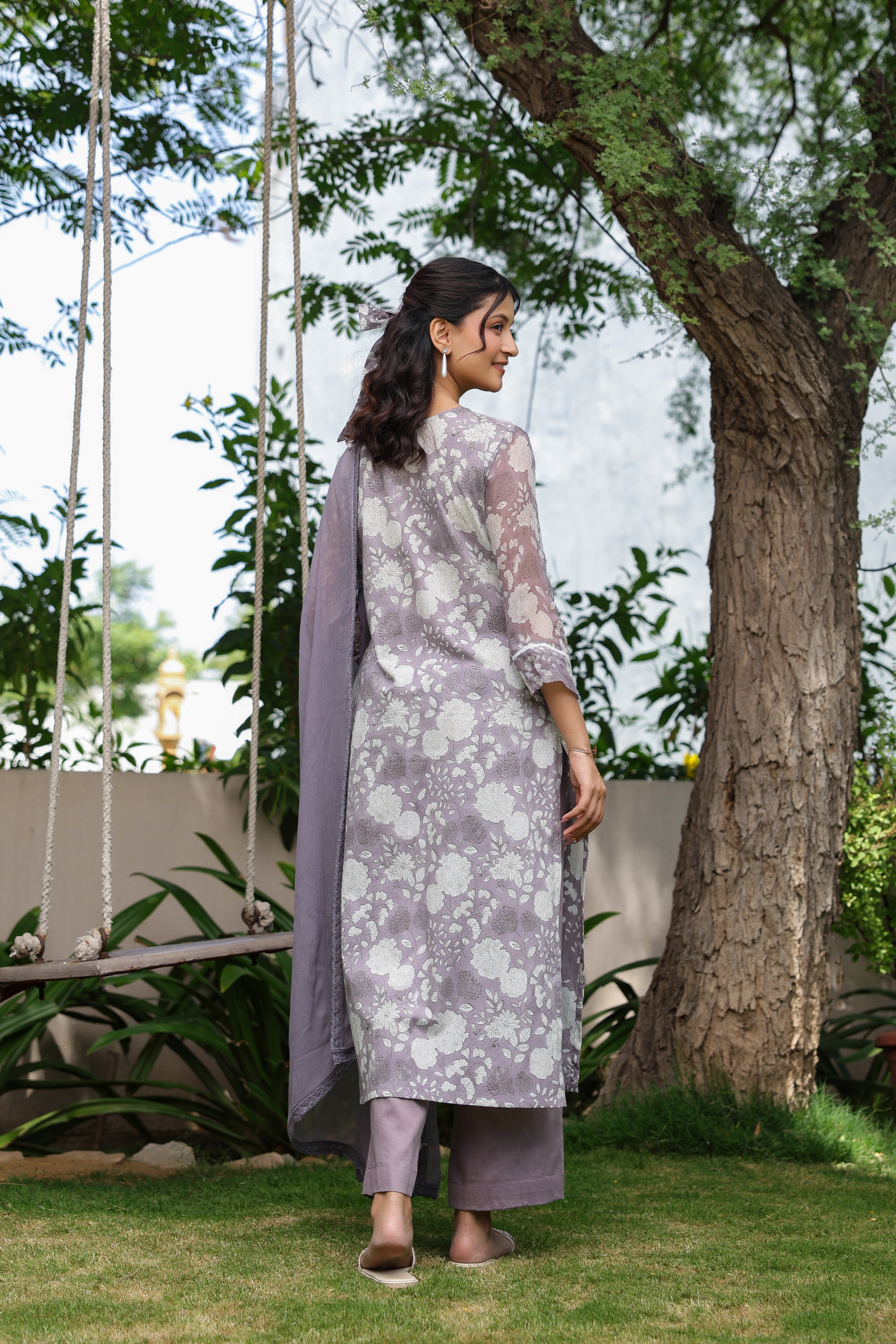 Gul Purple Cotton Printed Suit Set