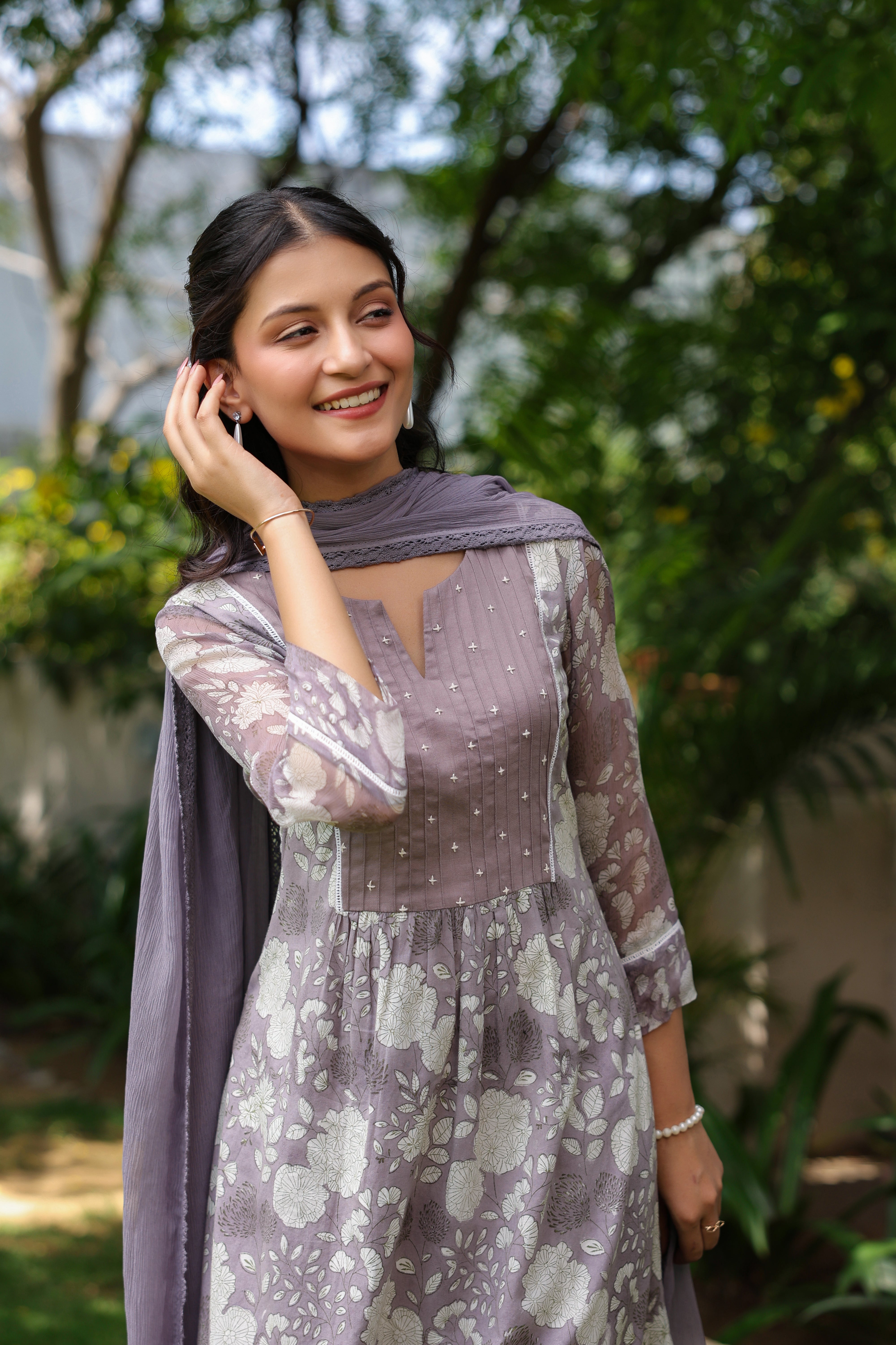 Gul Purple Cotton Printed Suit Set