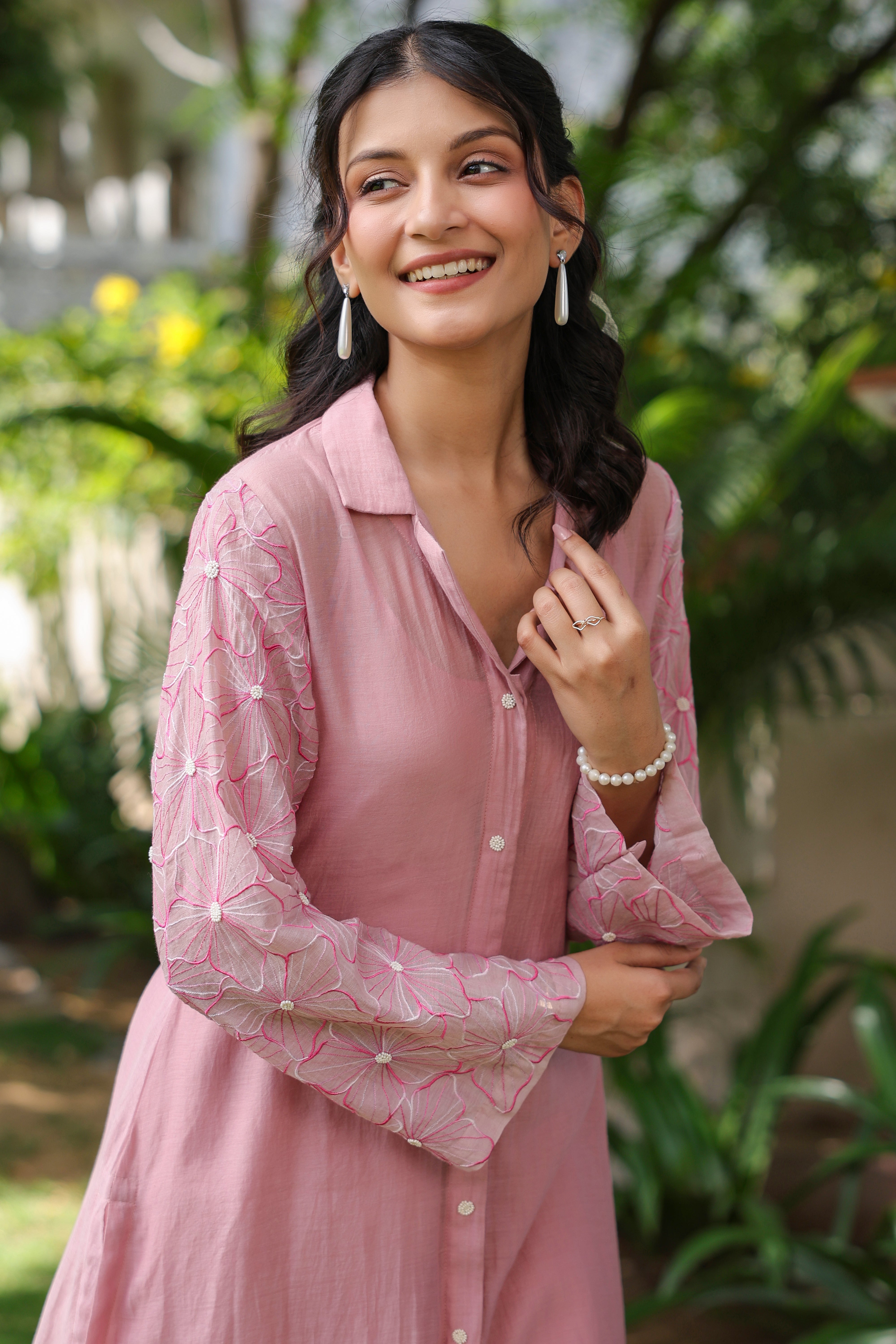 Gul Pink Sleeve Embroidered Coord Set