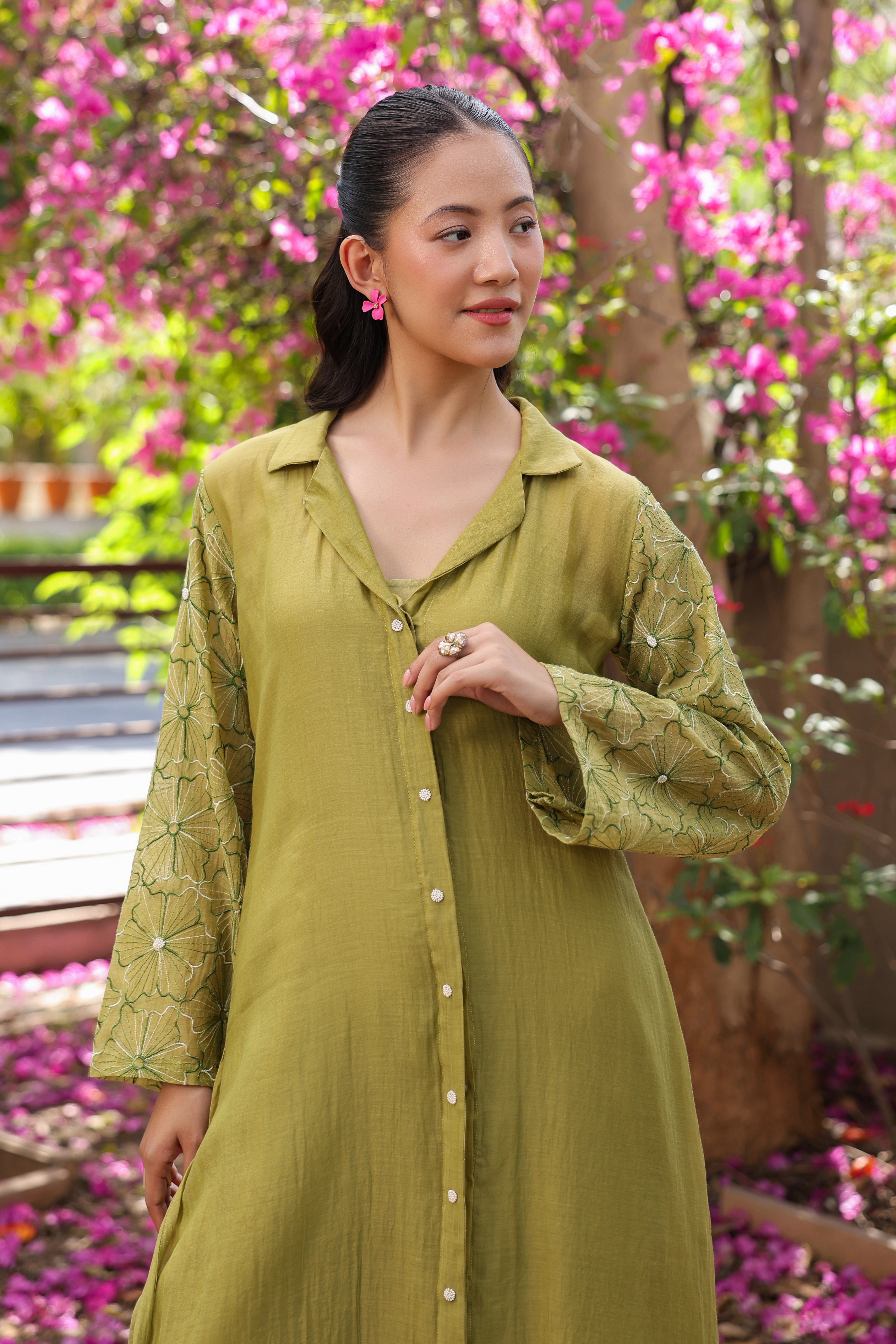 Gul Green Sleeve Embroidered Coord Set