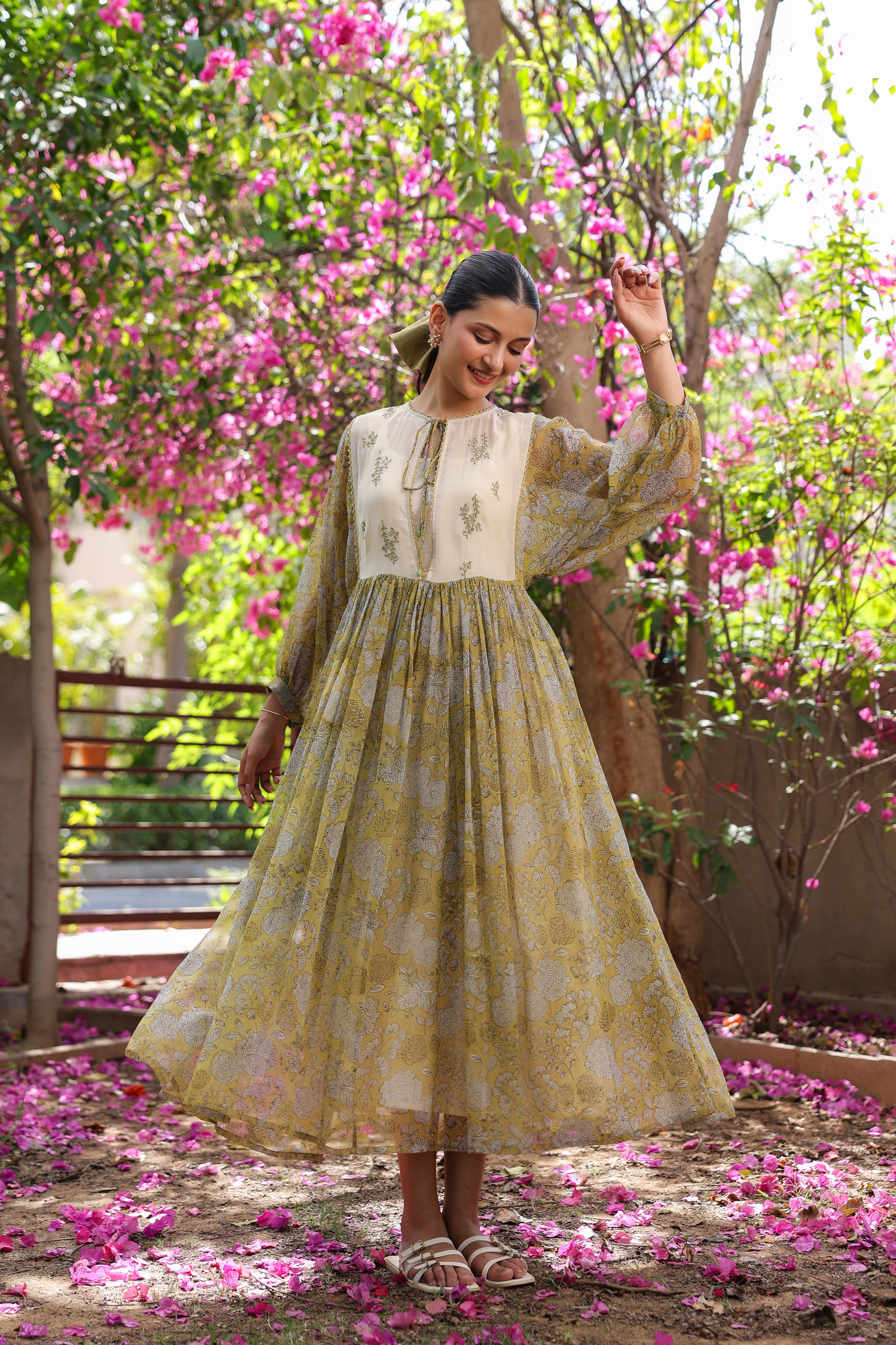 Gul Green Chiiffon Printed Dress