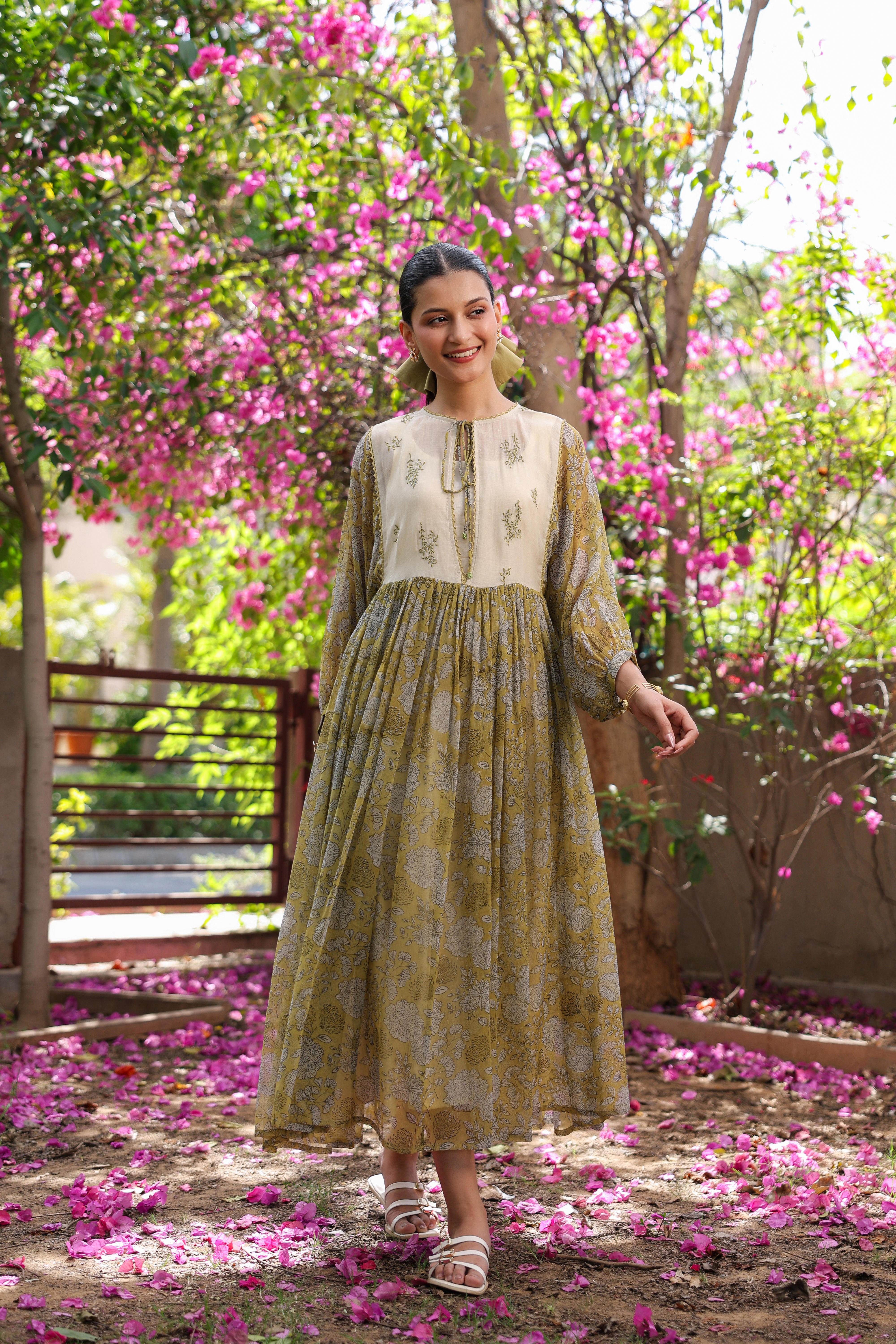 Gul Green Chiiffon Printed Dress
