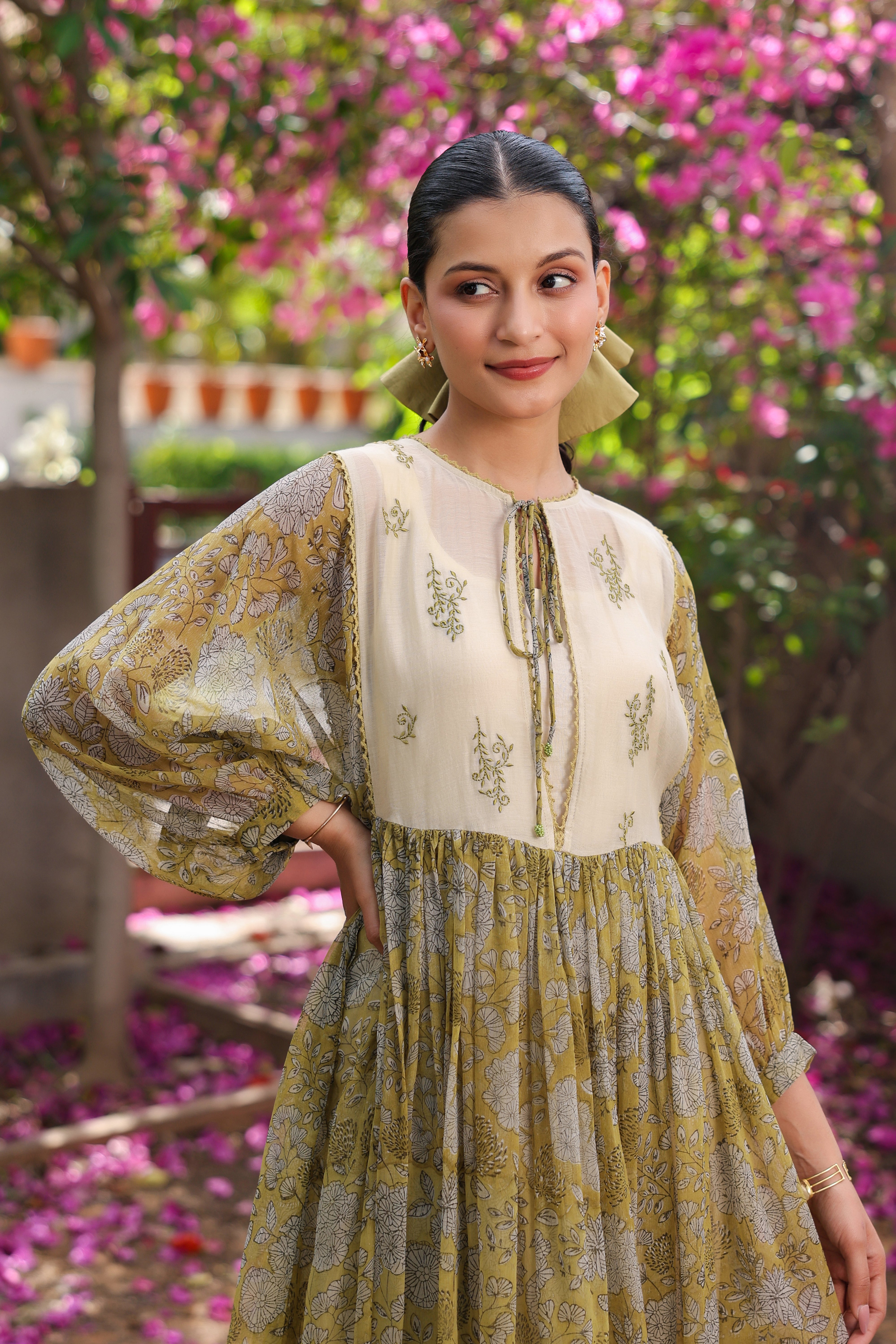 Gul Green Chiiffon Printed Dress