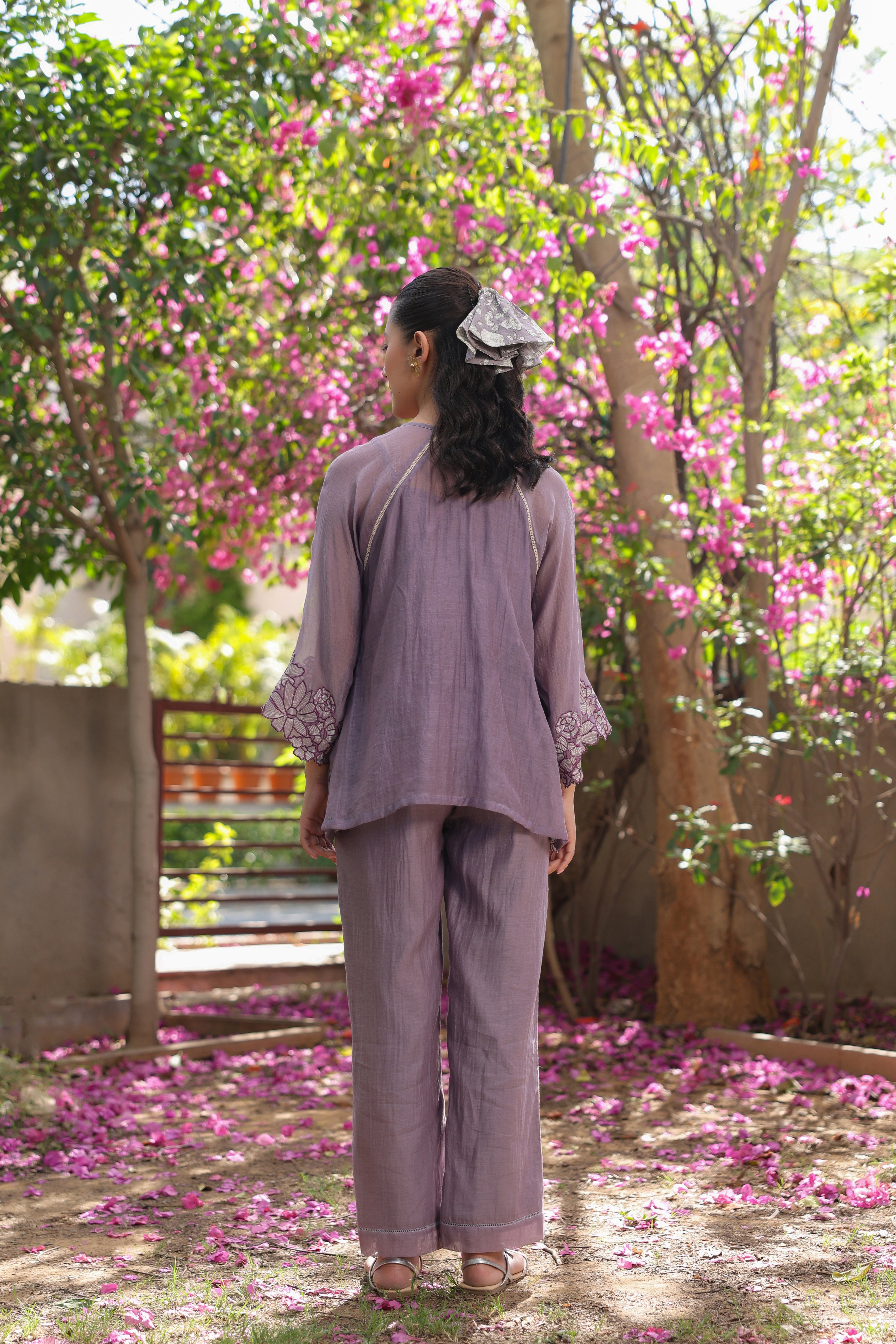 Gul Purple Pintuck Embroidered Coord Set