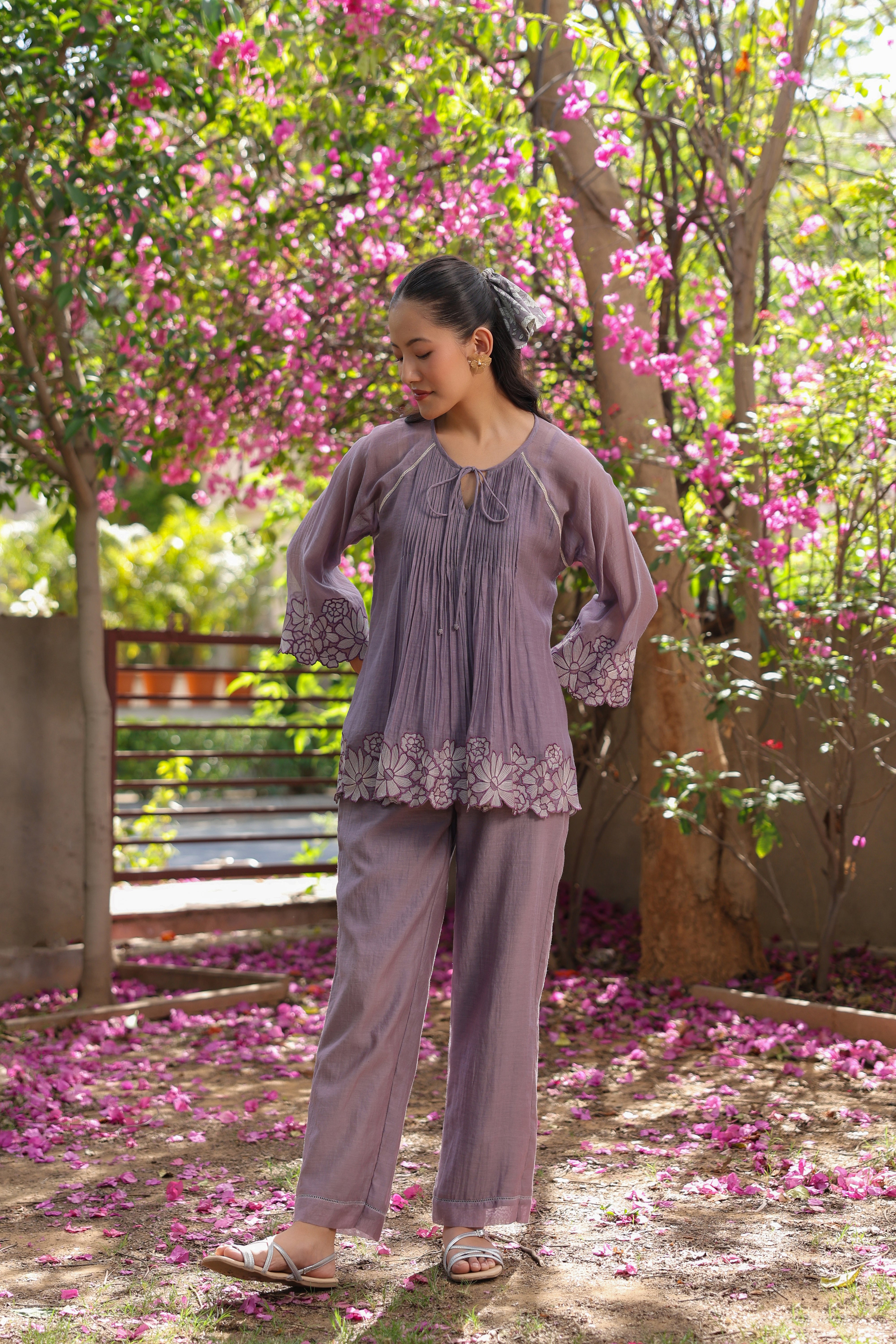 Gul Purple Pintuck Embroidered Coord Set