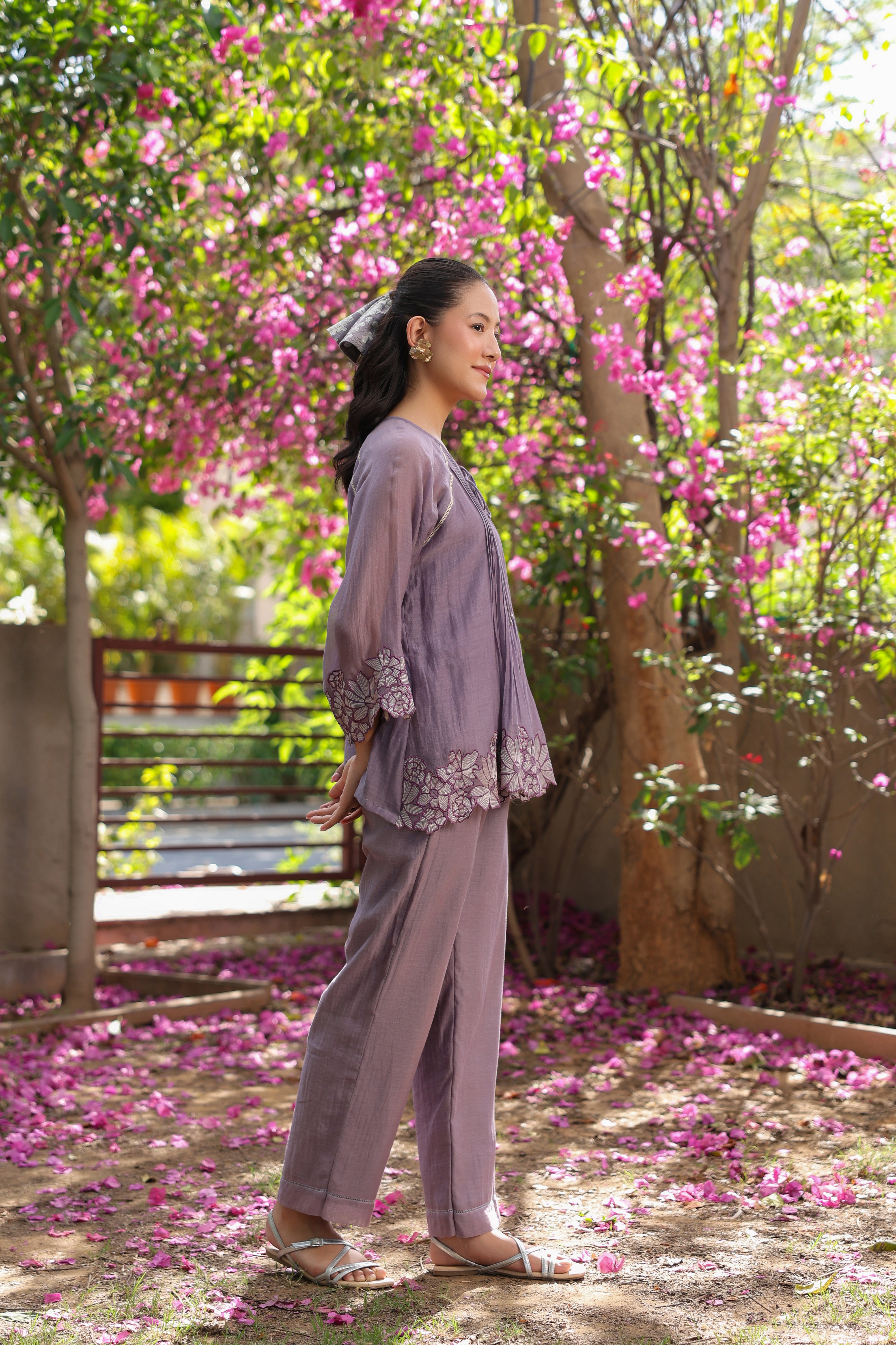 Gul Purple Pintuck Embroidered Coord Set