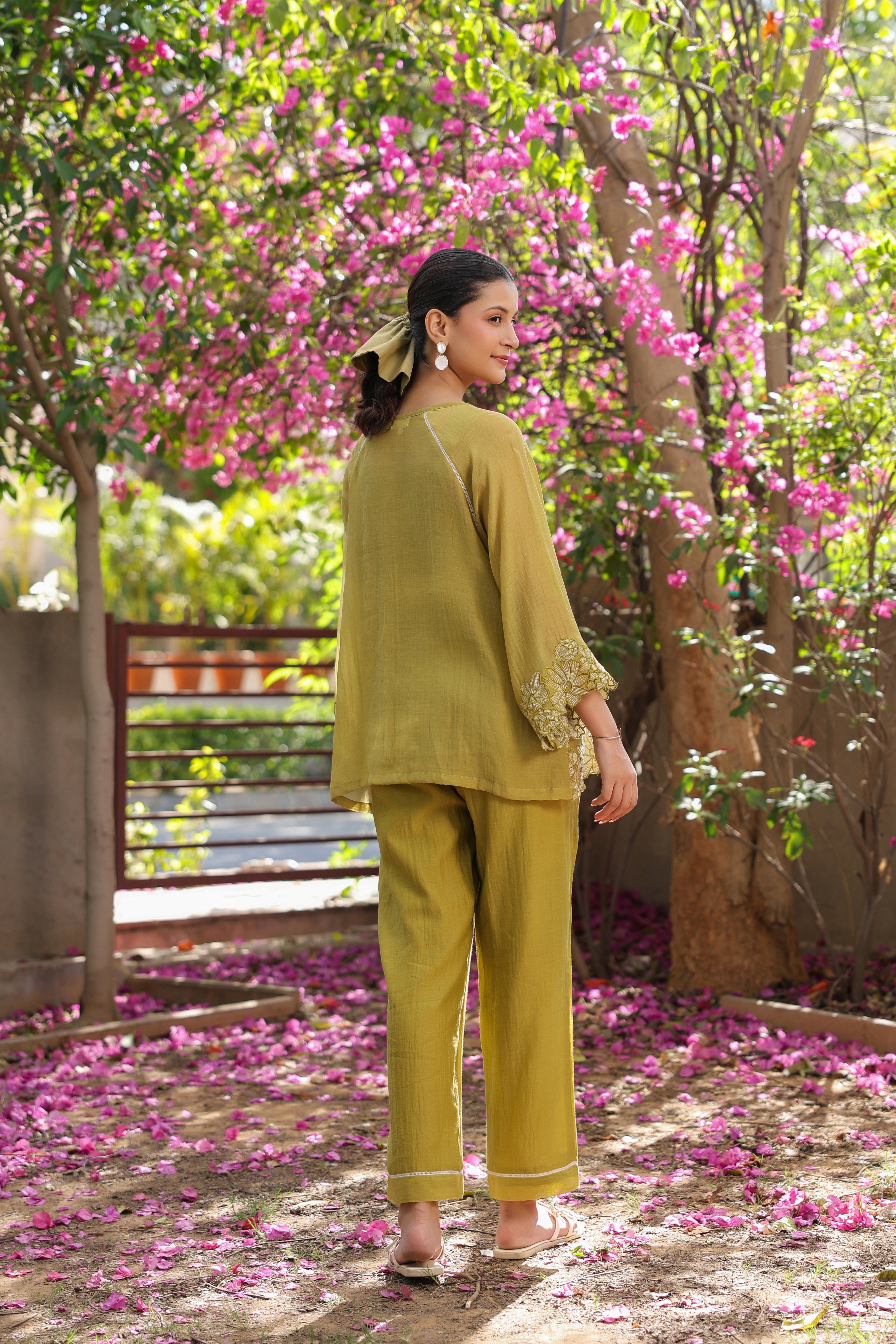 Gul Green Pintuck Embroidered Coord Set