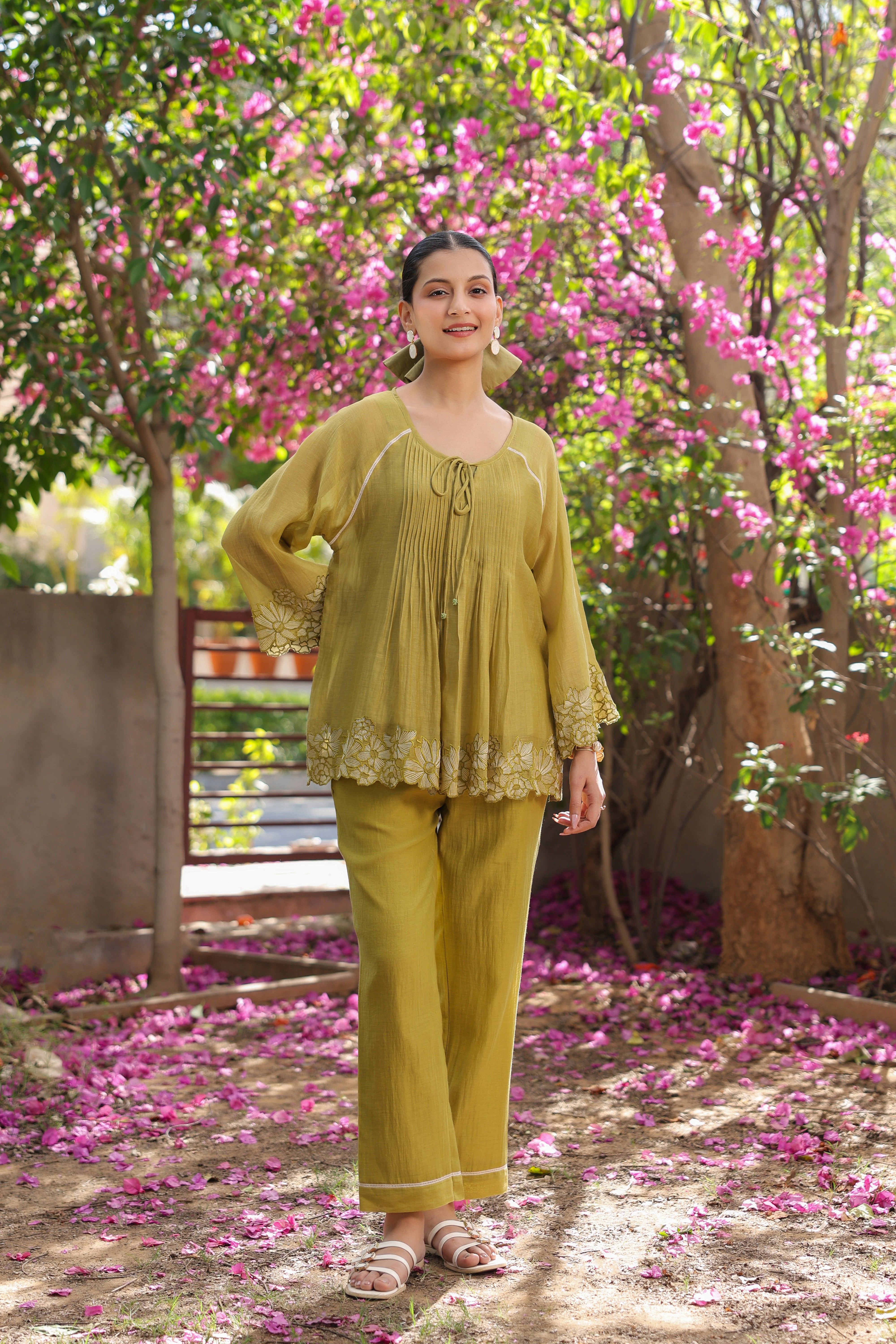 Gul Green Pintuck Embroidered Coord Set