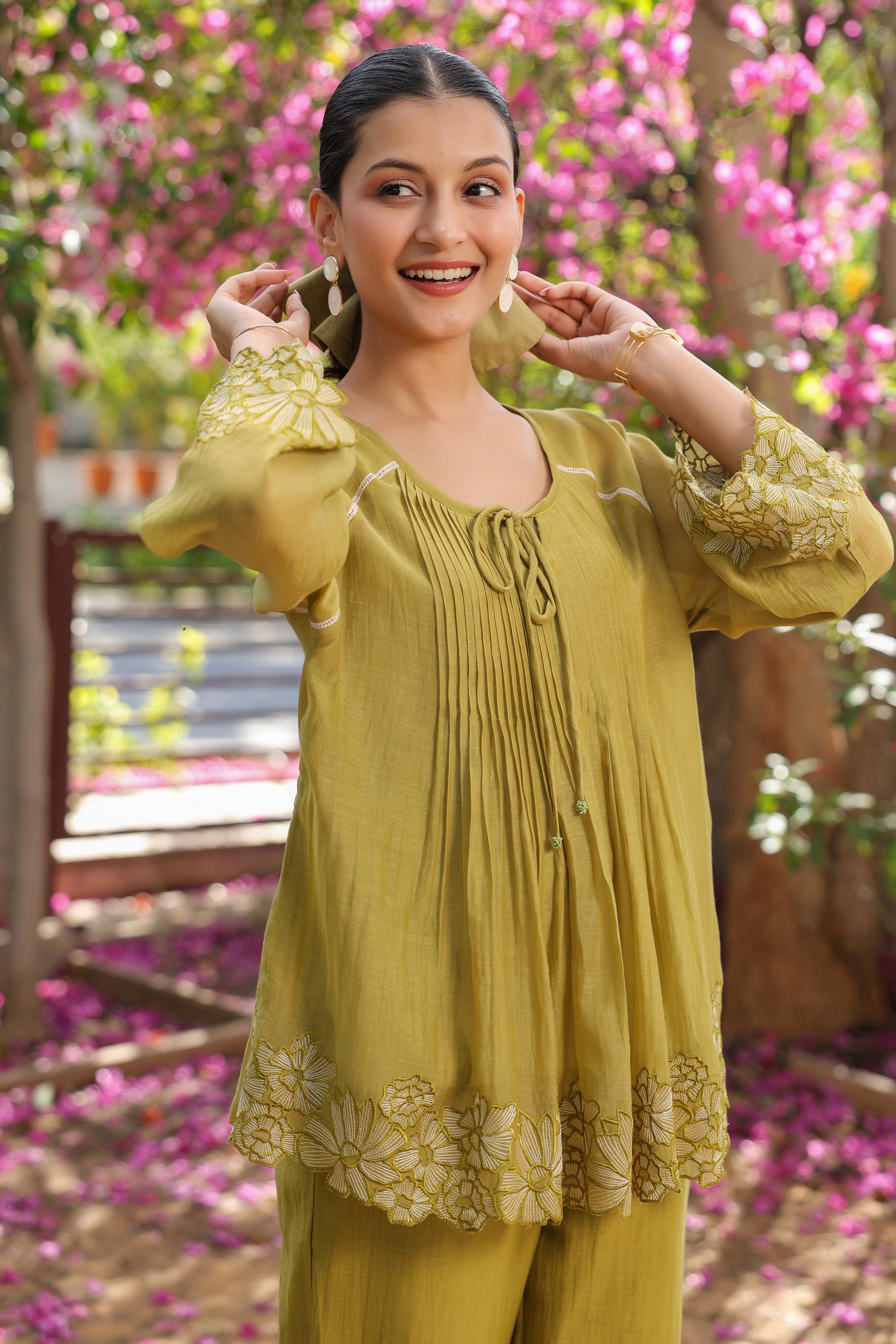 Gul Green Pintuck Embroidered Coord Set