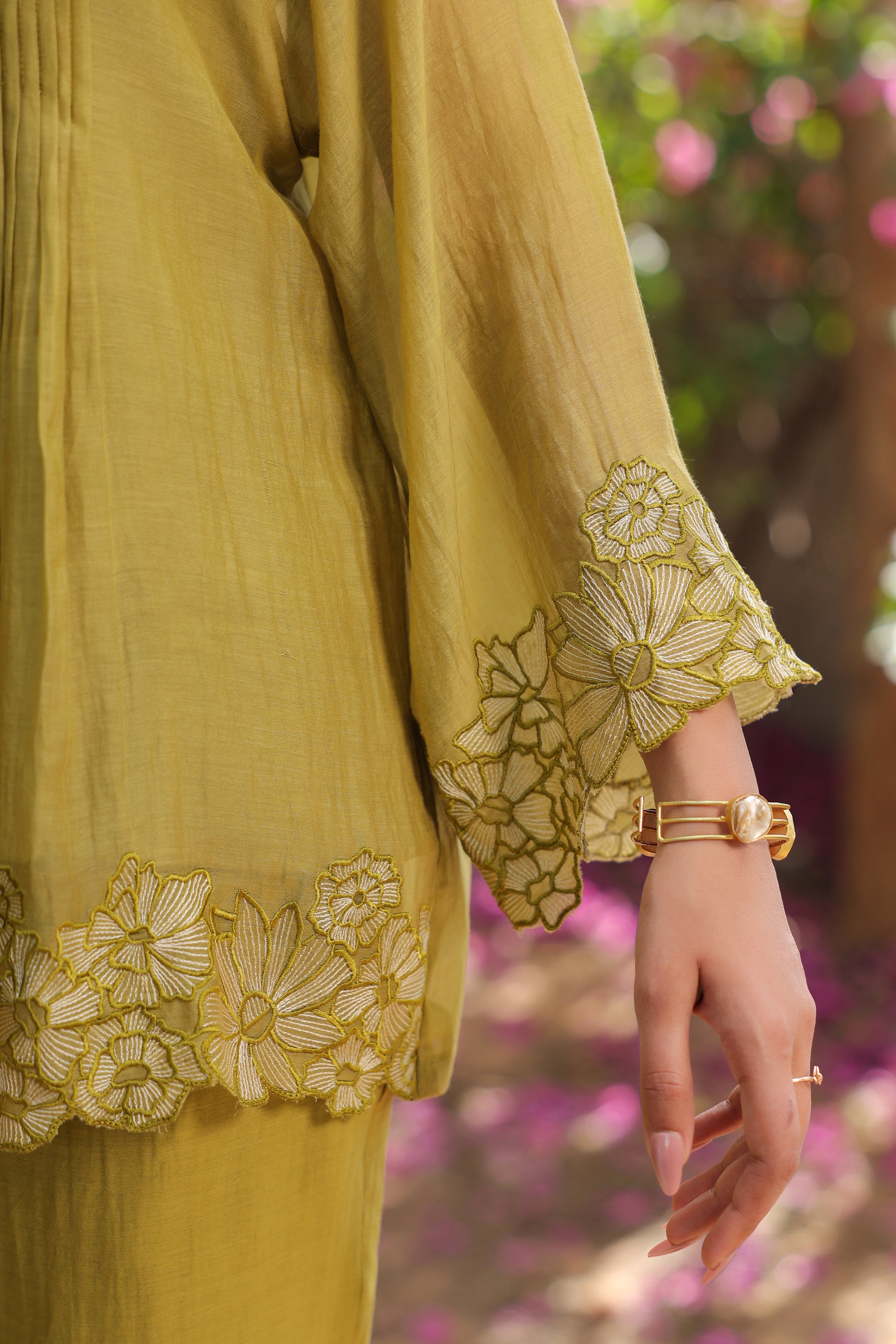 Gul Green Pintuck Embroidered Coord Set