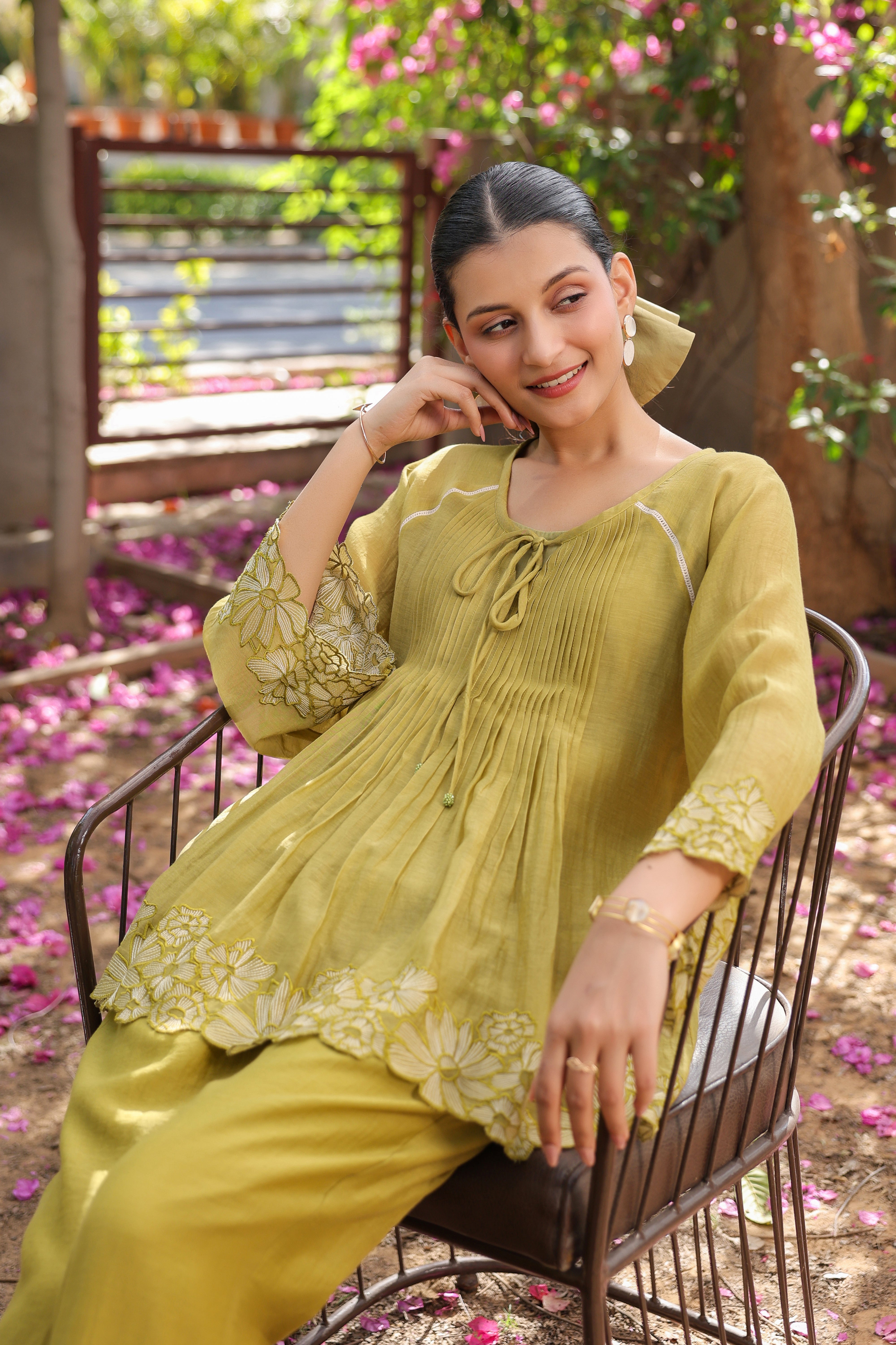 Gul Green Pintuck Embroidered Coord Set