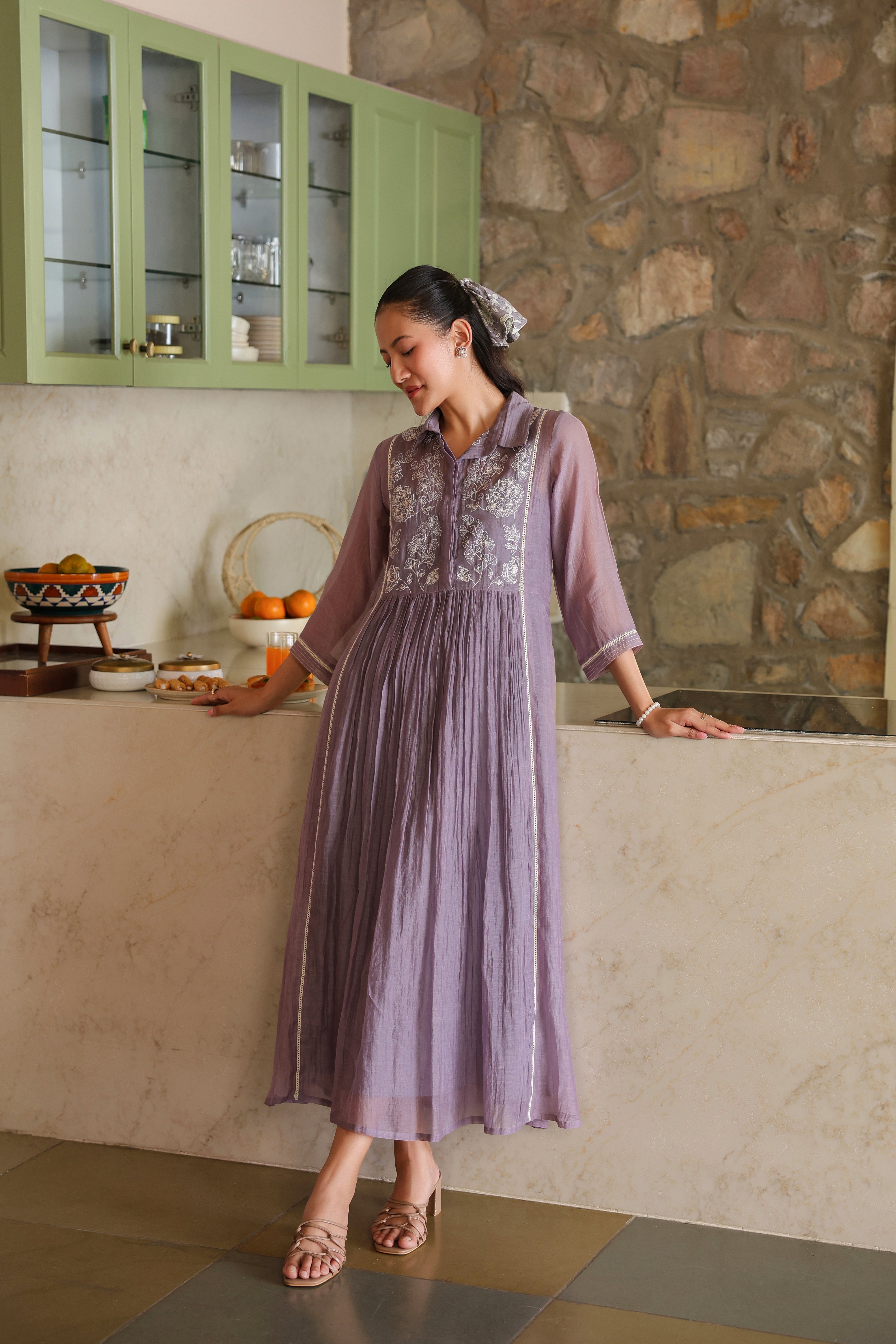 Gul Purple Yoke Embroidered Dress
