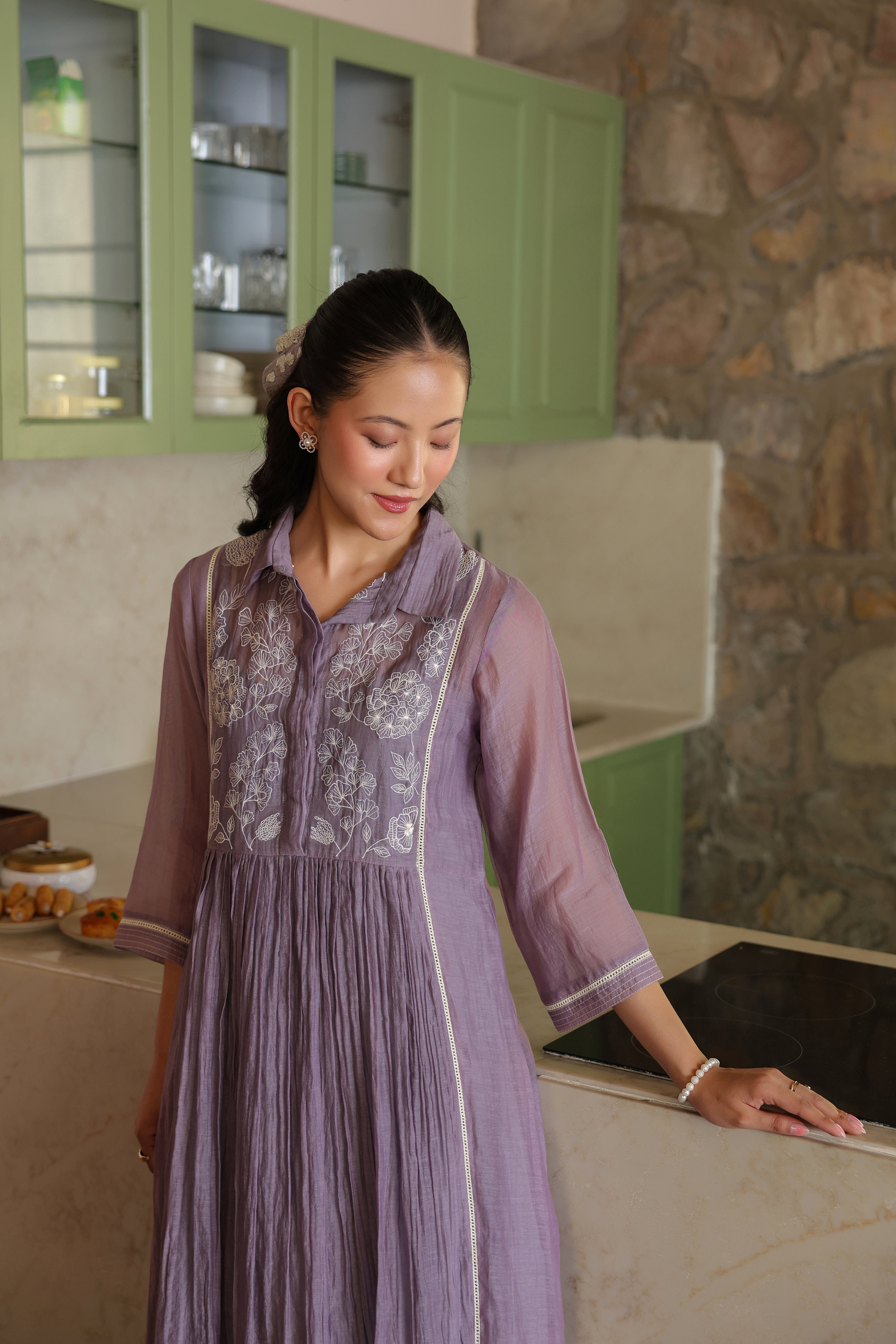 Gul Purple Yoke Embroidered Dress