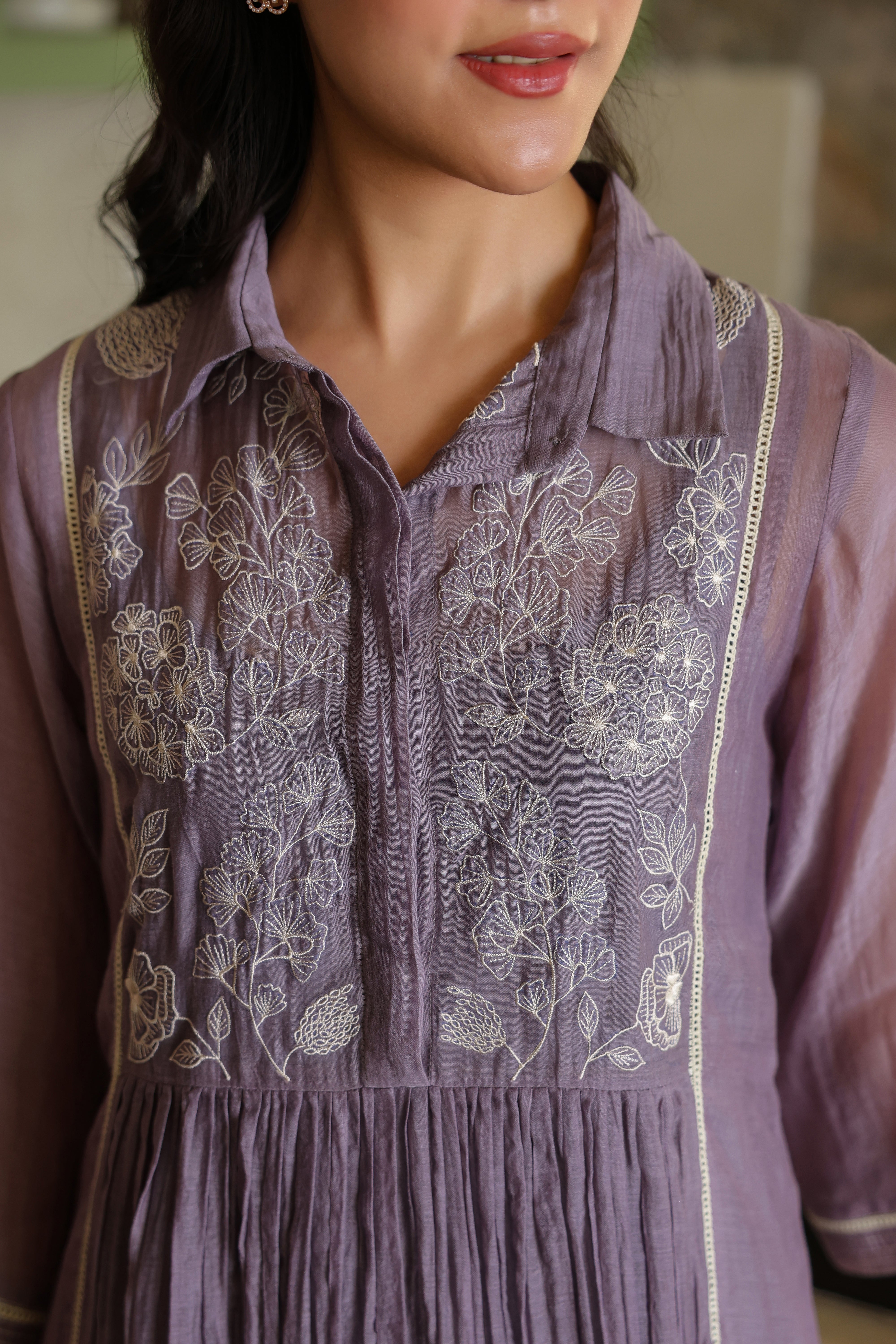 Gul Purple Yoke Embroidered Dress