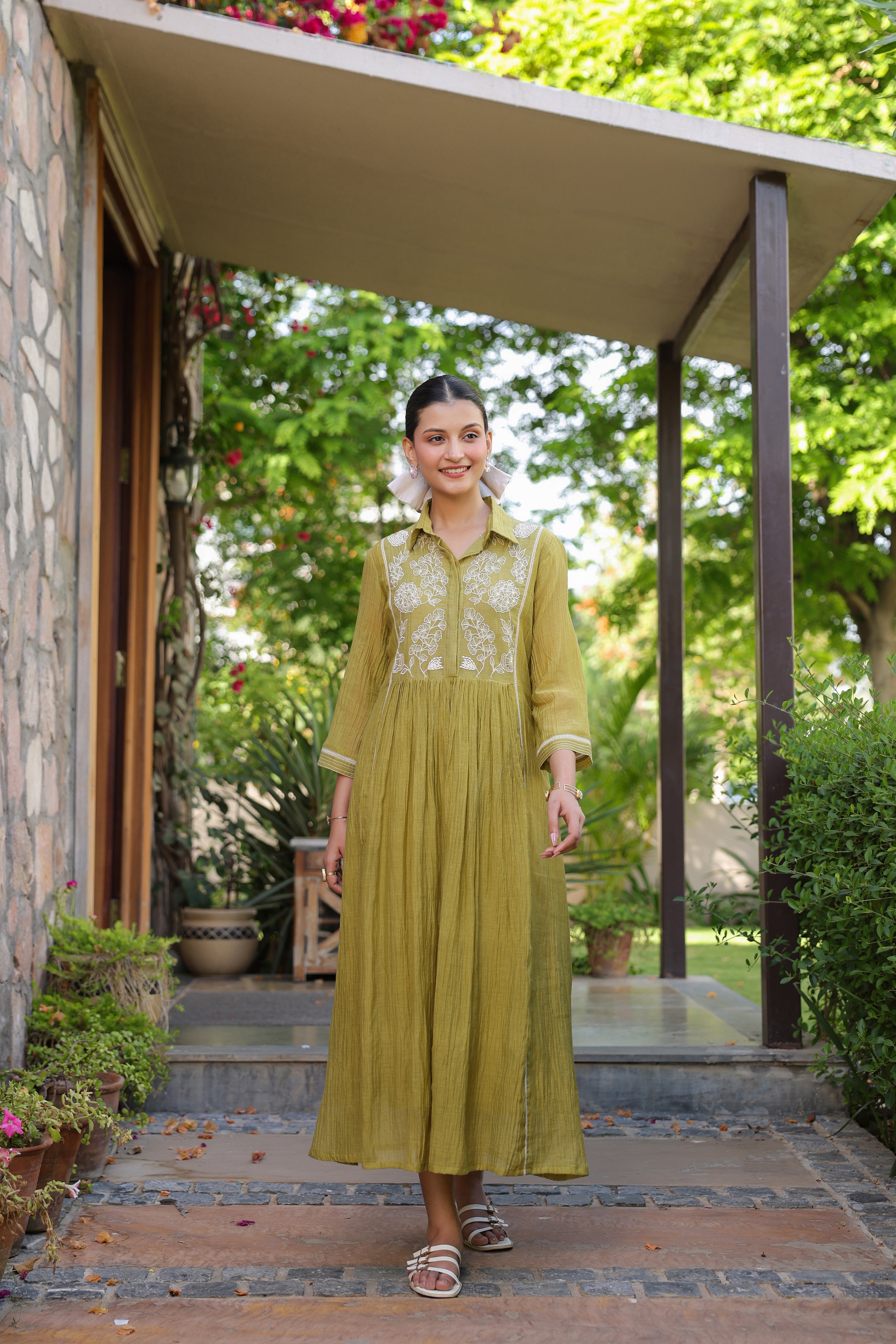 Gul Green Yoke Embroidered Dress