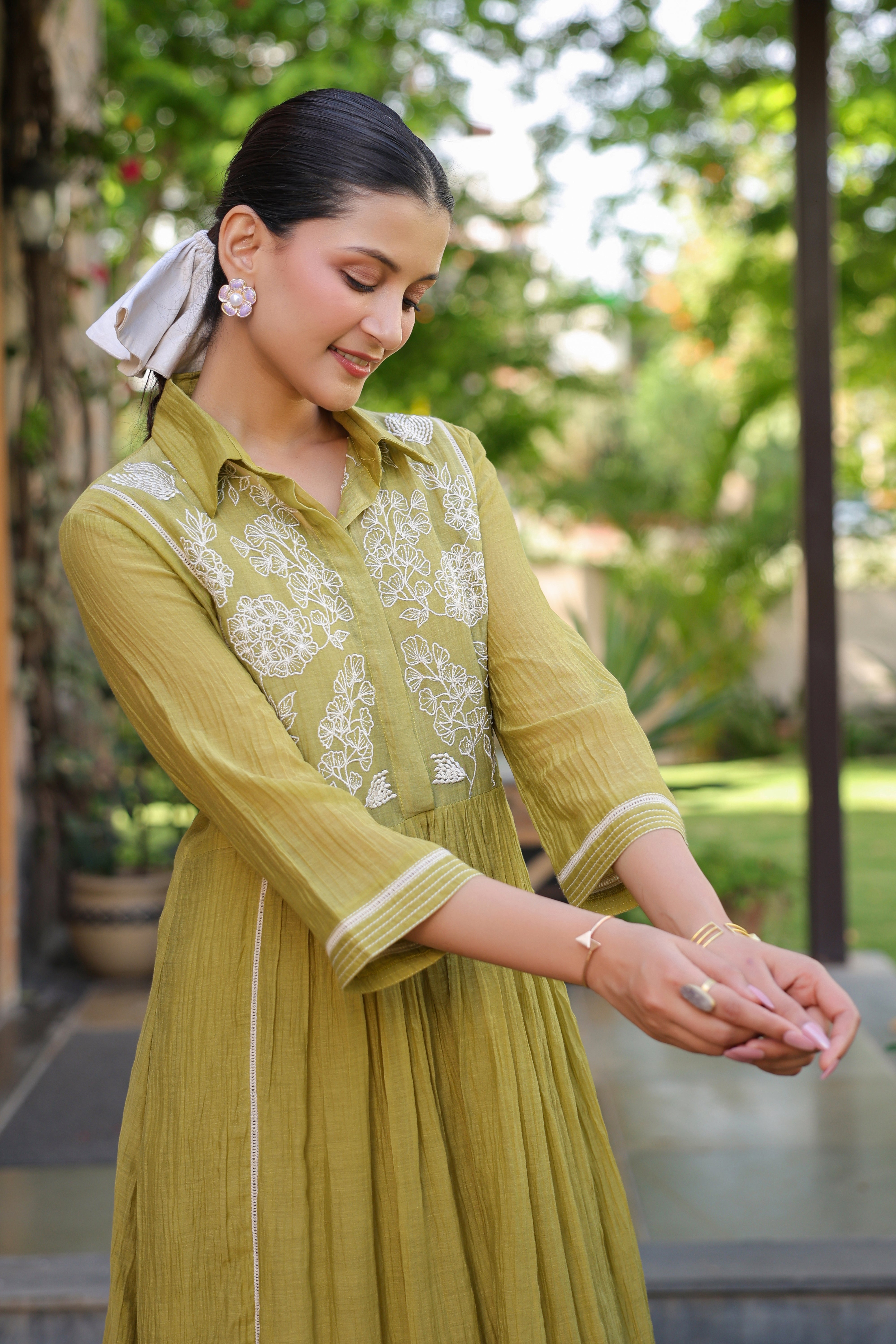 Gul Green Yoke Embroidered Dress
