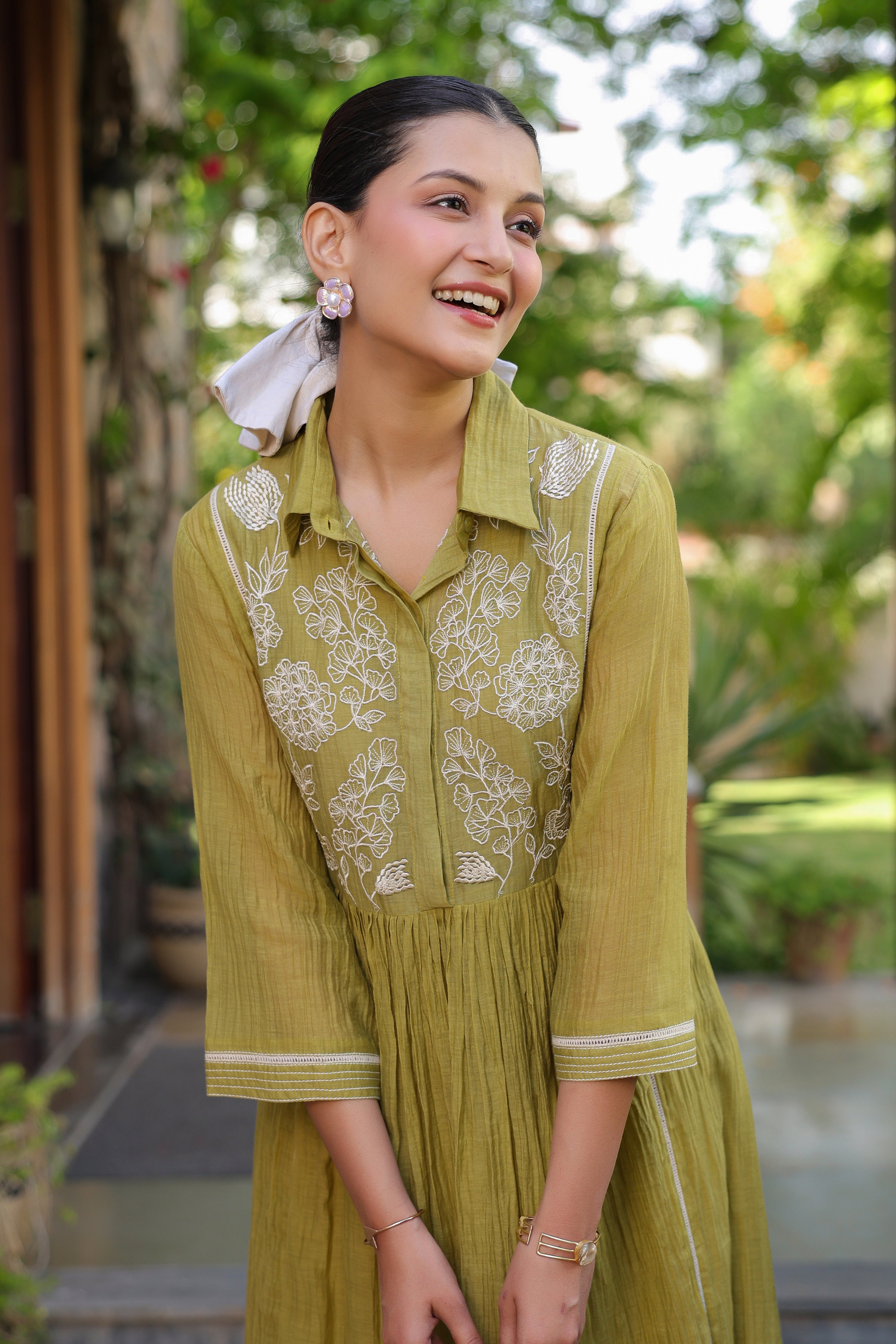 Gul Green Yoke Embroidered Dress
