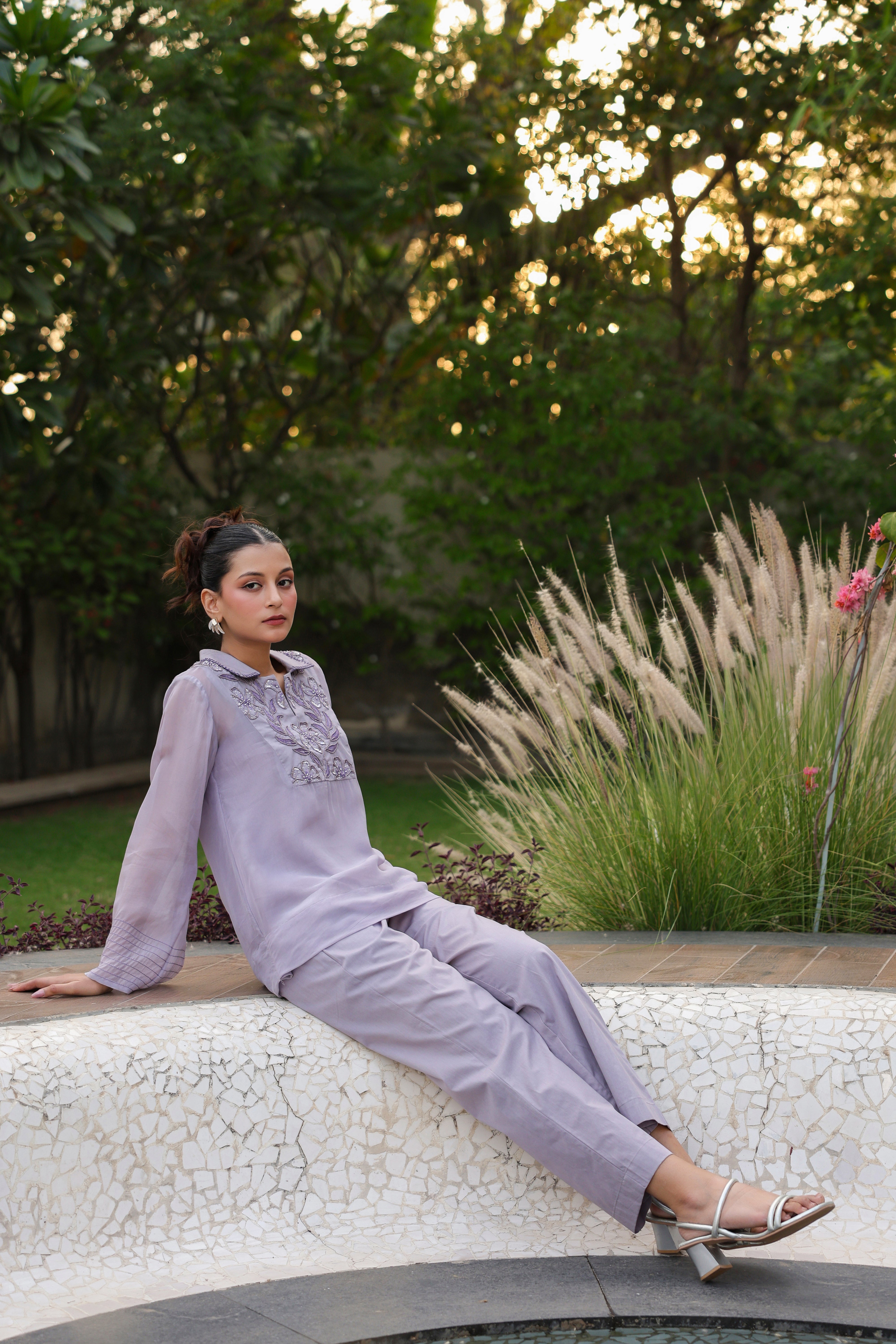 Purple Yoke Coord Set