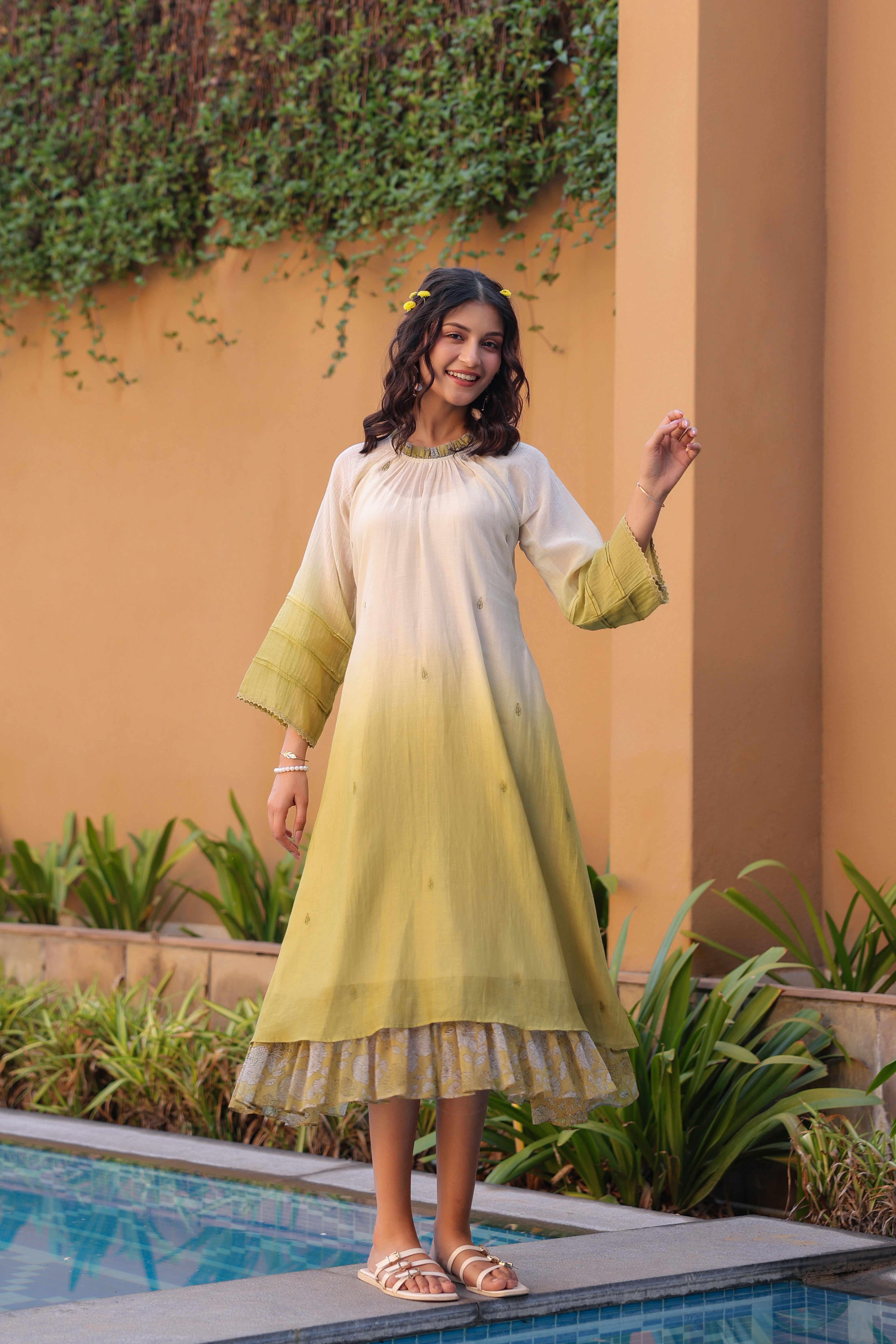 Gul Green Ombre Frill Dress