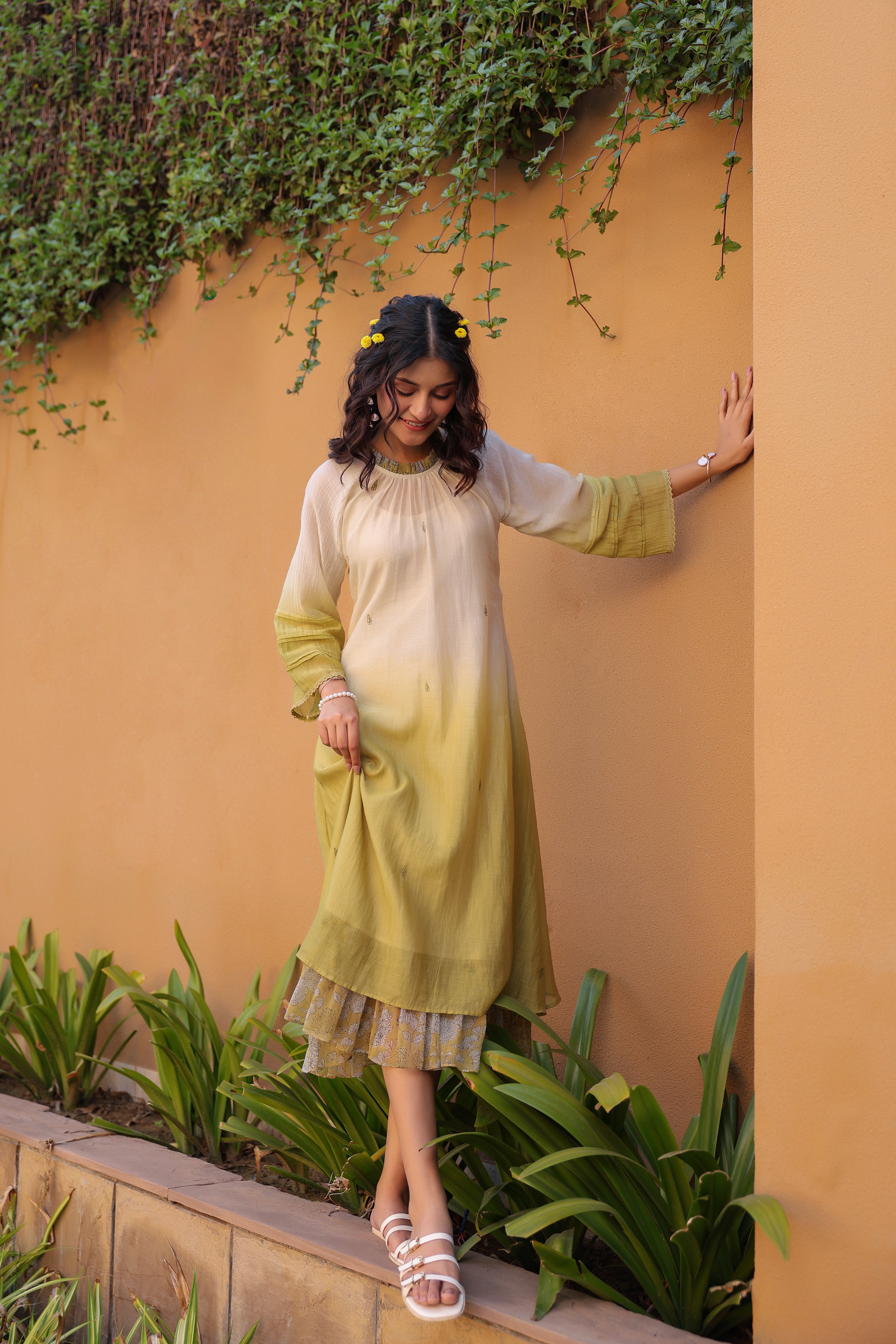 Gul Green Ombre Frill Dress