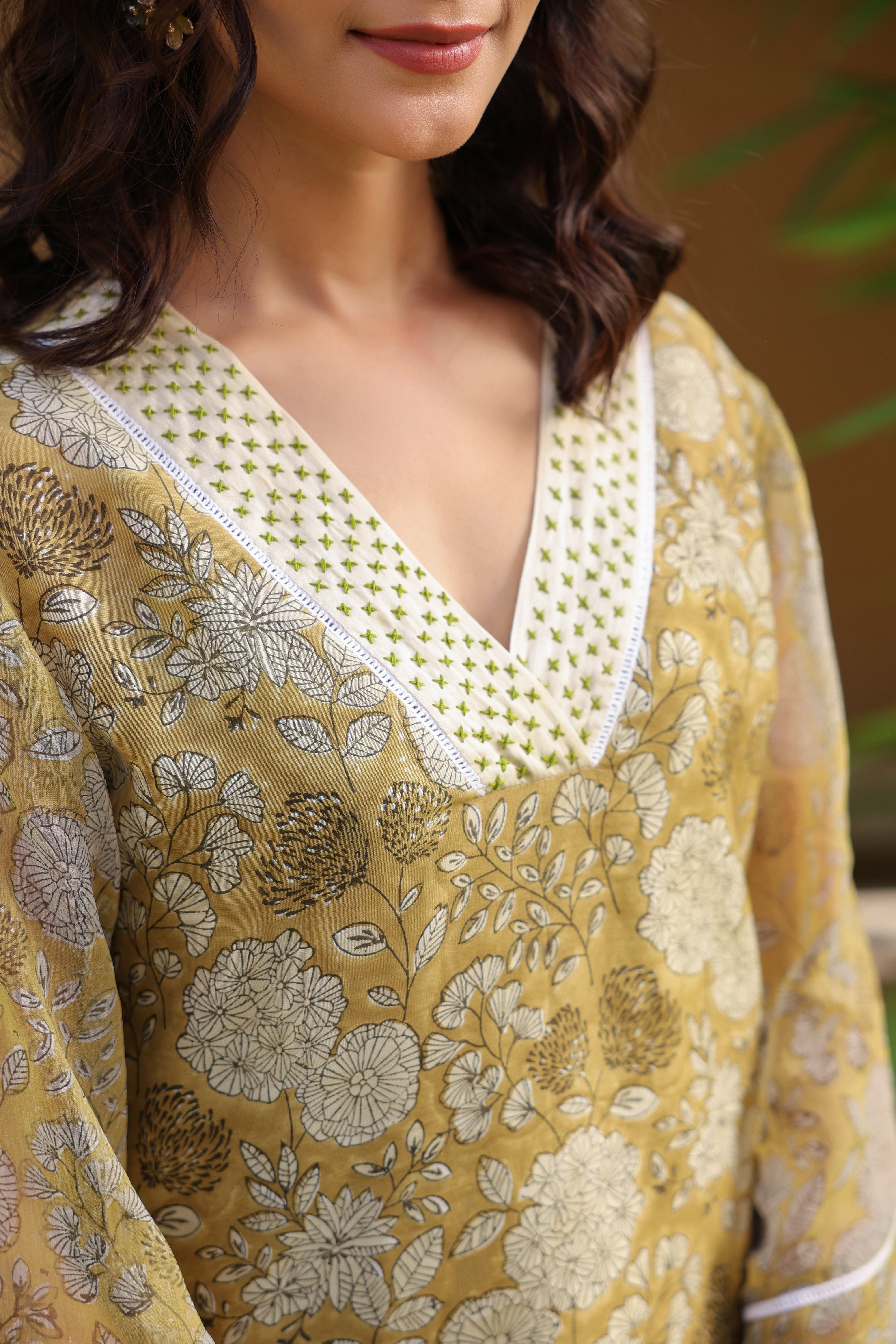 Gul Green Chanderi Printed Suit Set