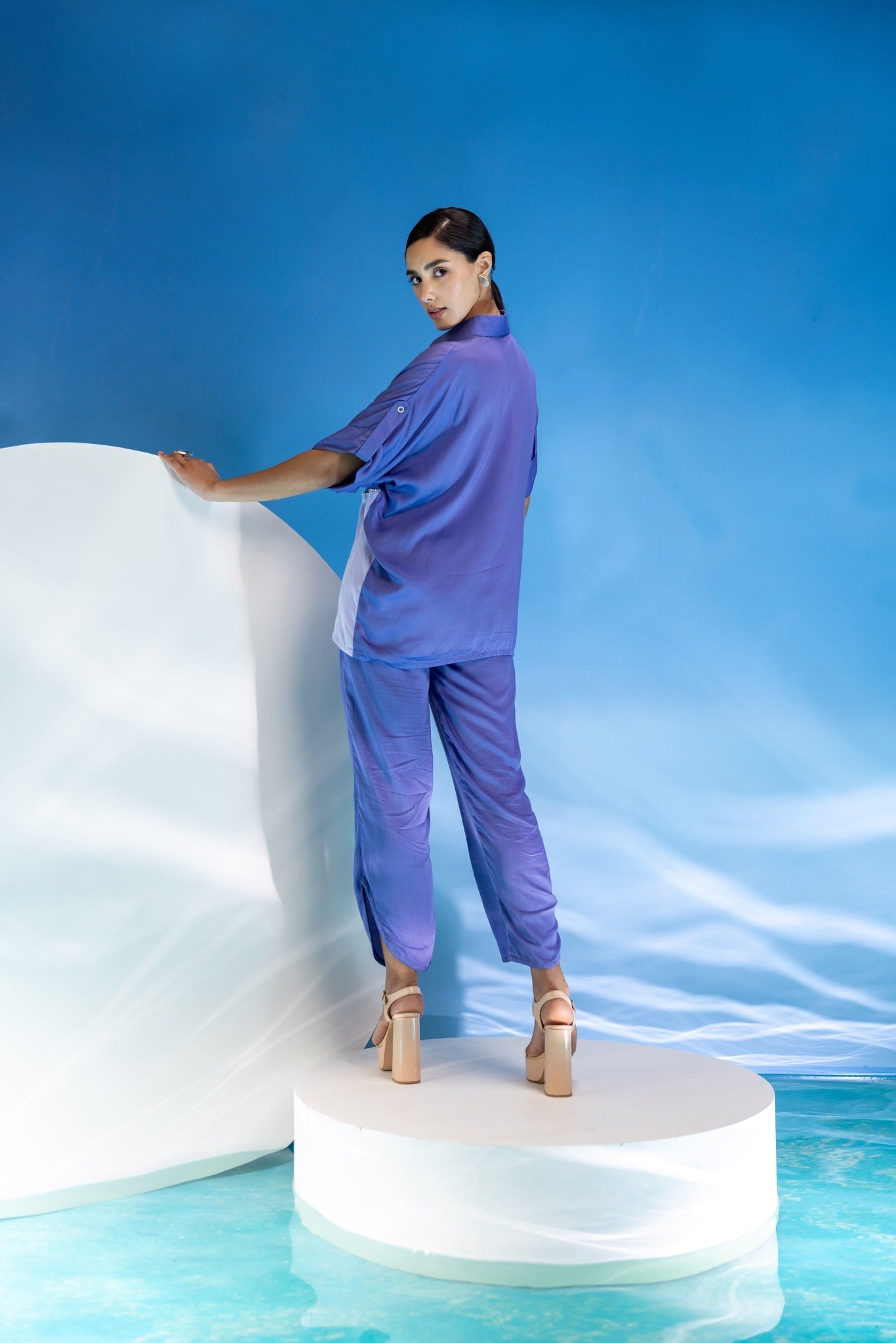 Blue -Mauve rhinestone colourblock co-Ord set-2pcs