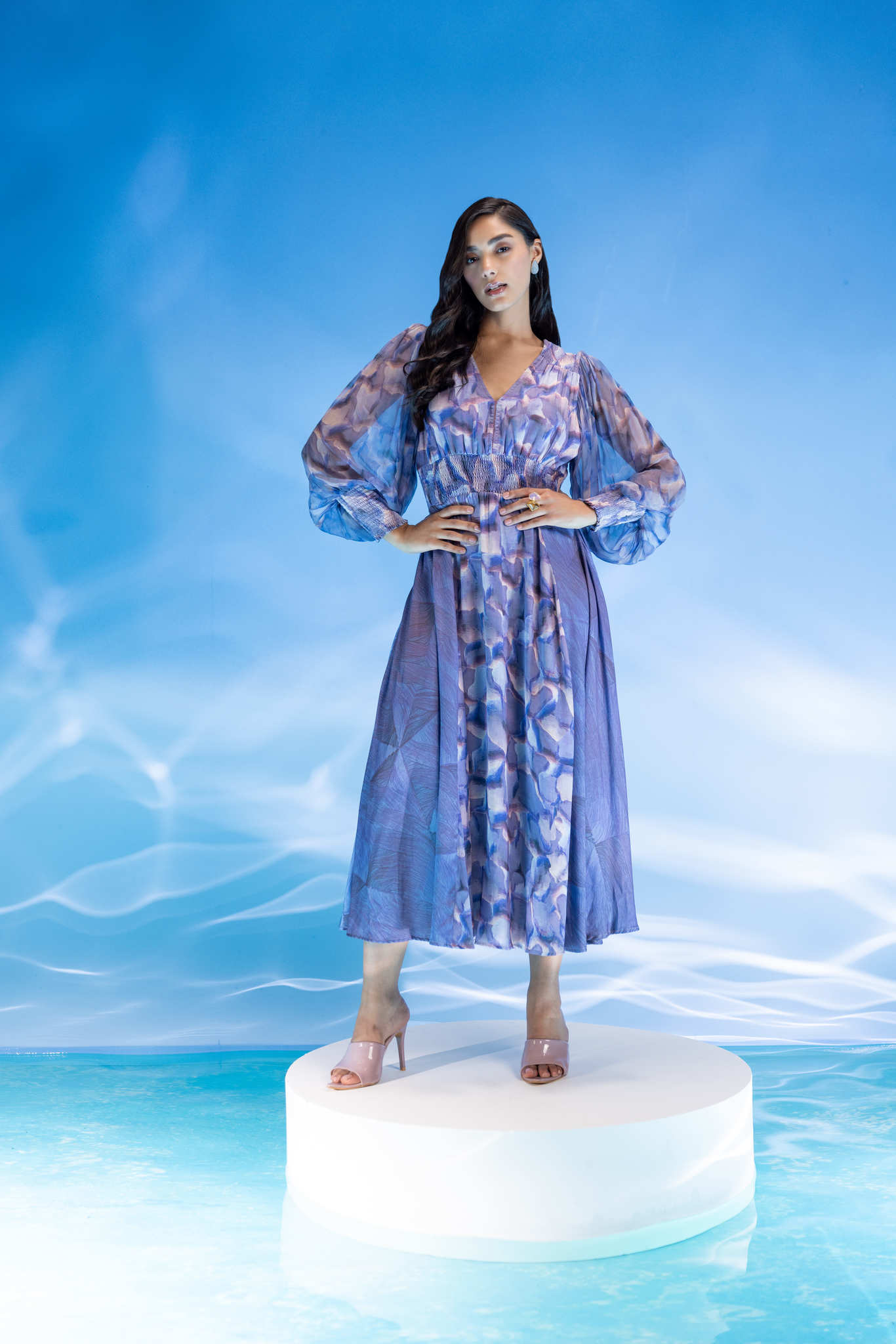 Abstract Marble Smocking Dress