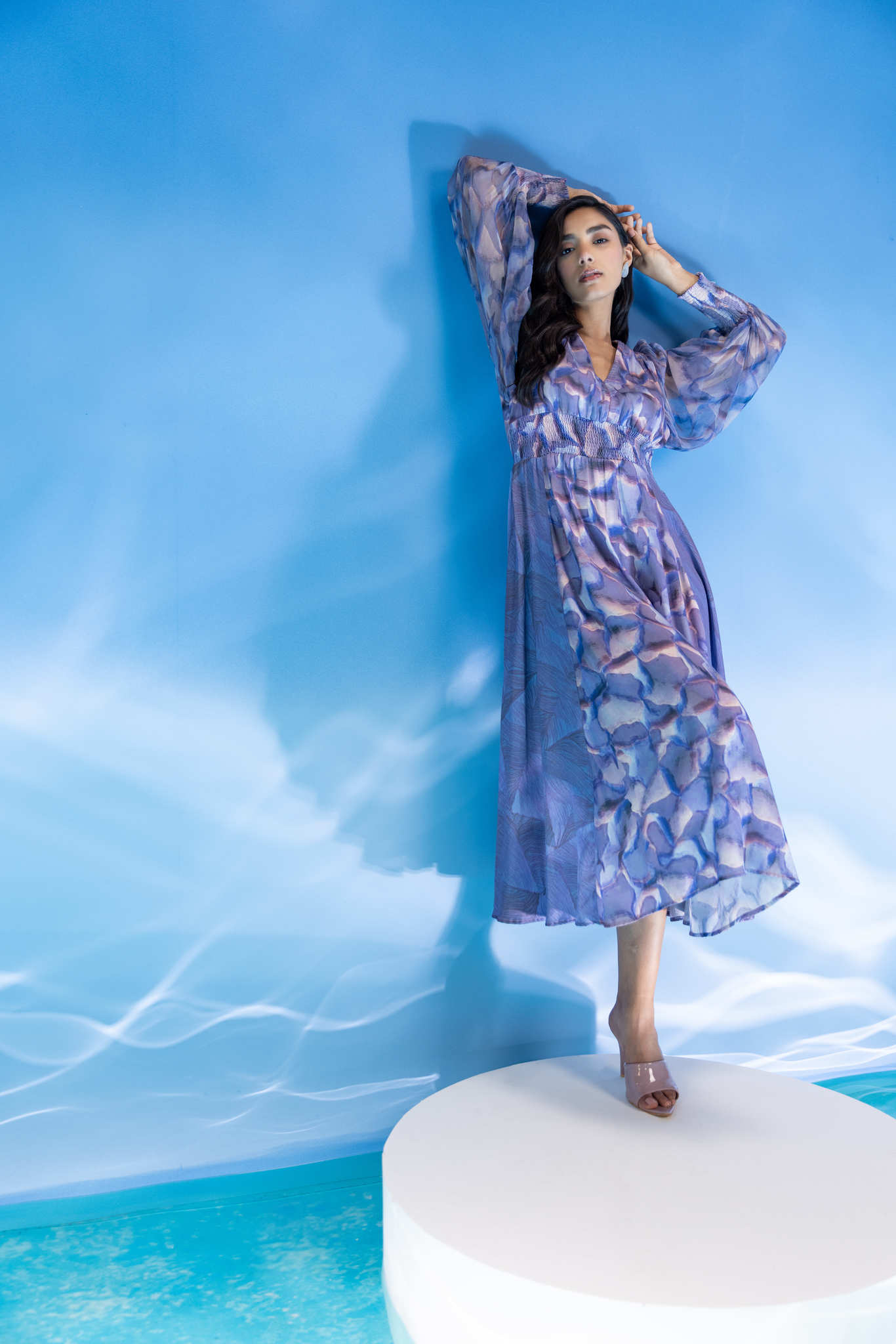 Abstract Marble Smocking Dress