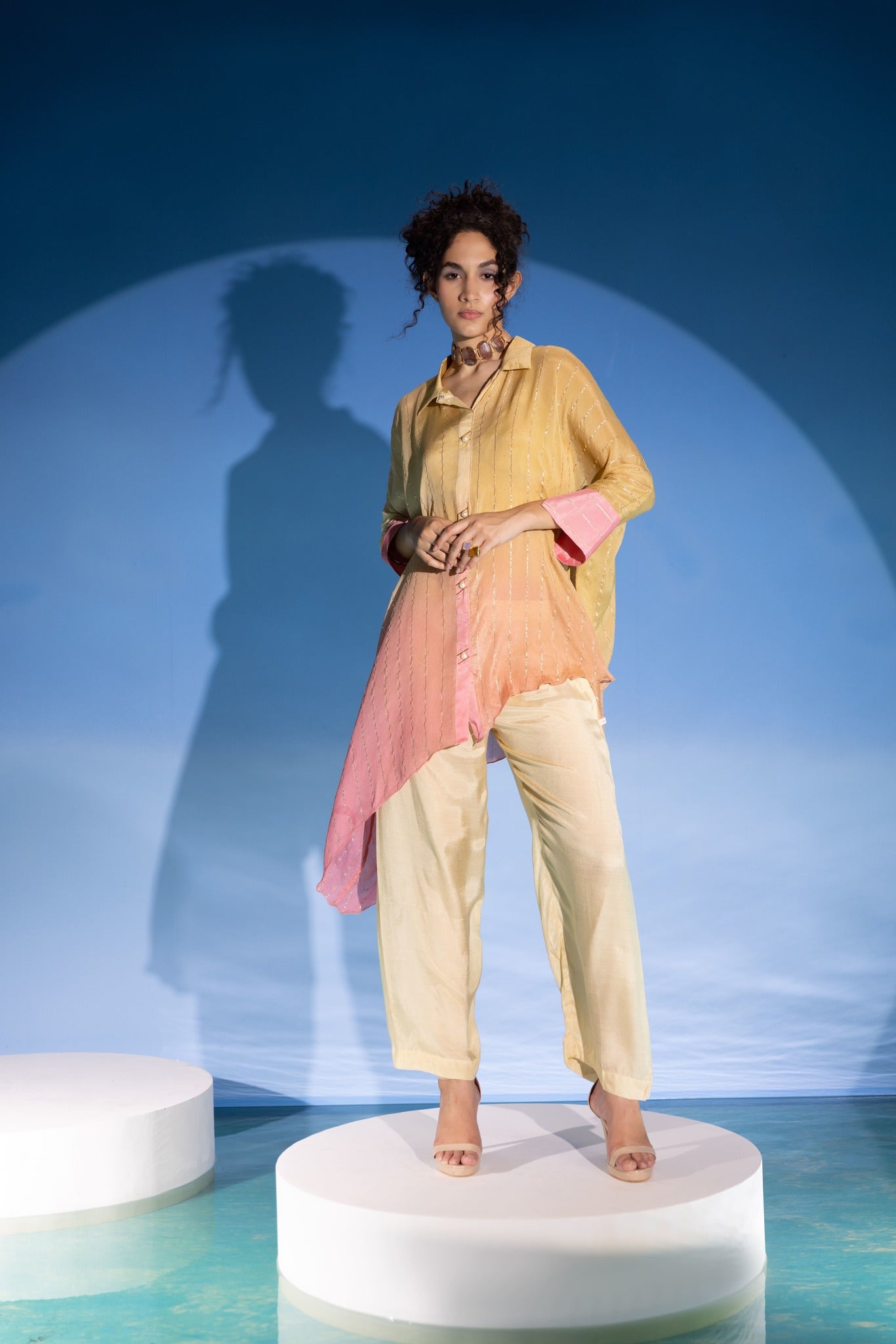 Beigish Pink Ombre Kaftan Set -3pcs