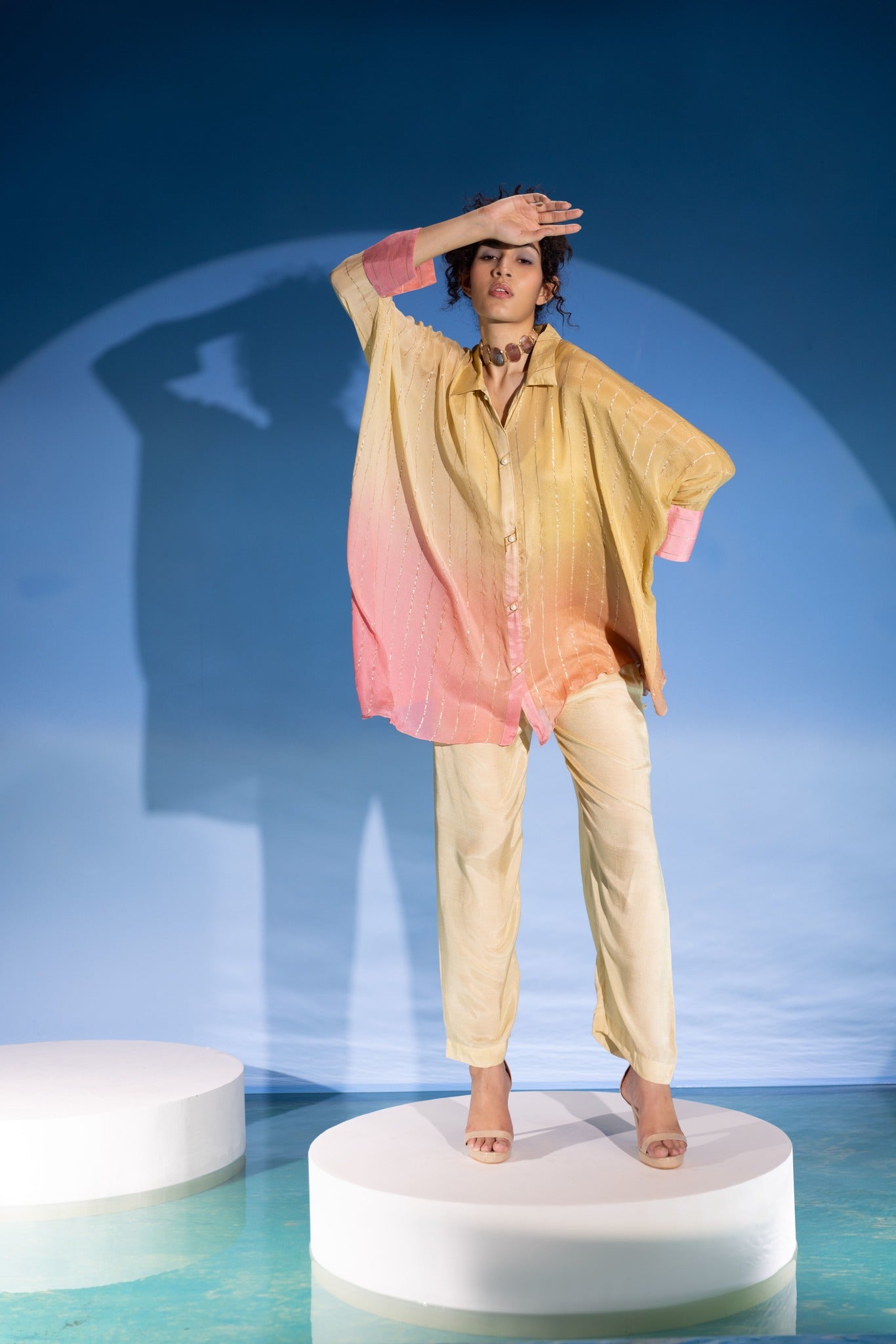 Beigish Pink Ombre Kaftan Set -3pcs