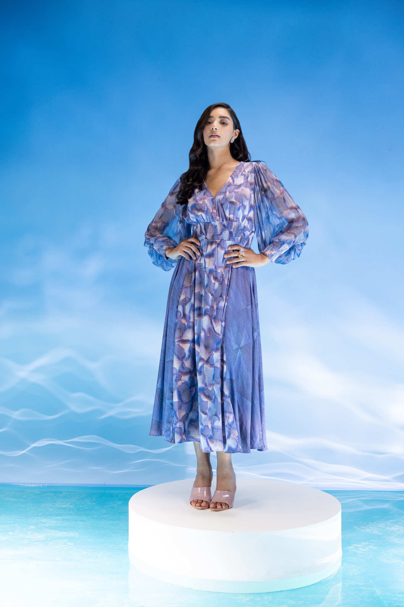 Abstract Marble Smocking Dress