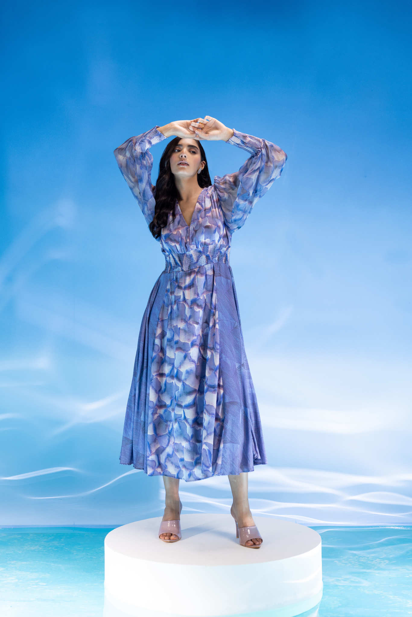 Abstract Marble Smocking Dress