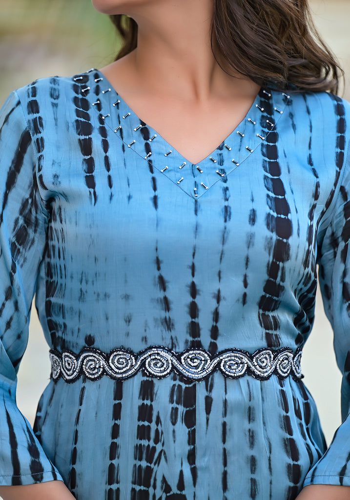 Tie-Dye Cowl Cotton Satin Dress