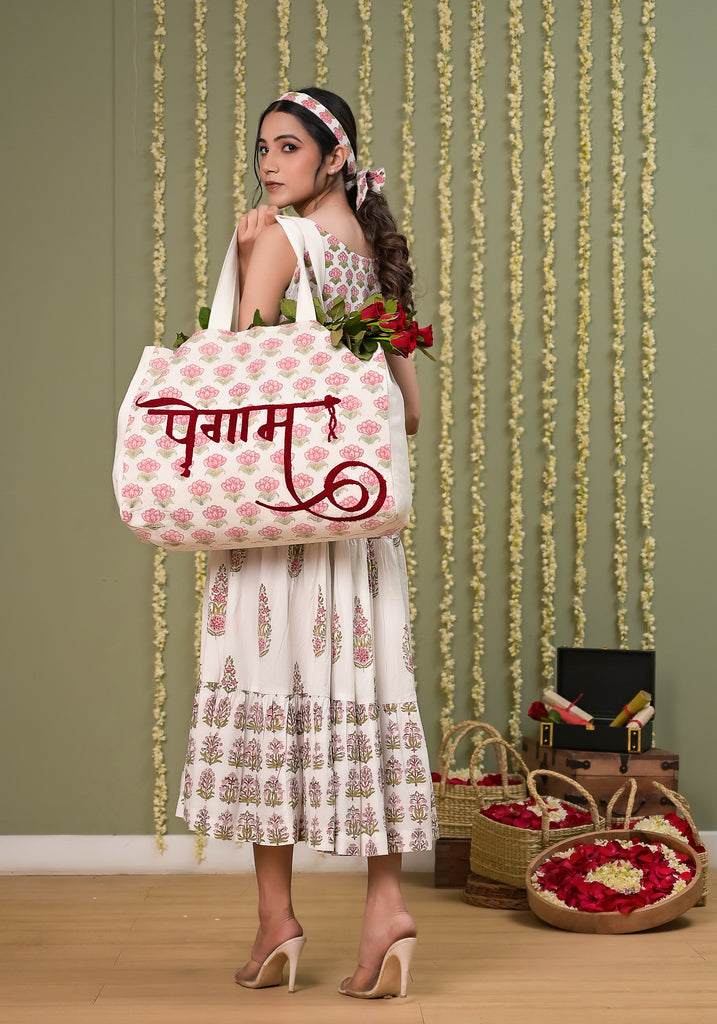 Pegaam Block Print White CottonTire Dress