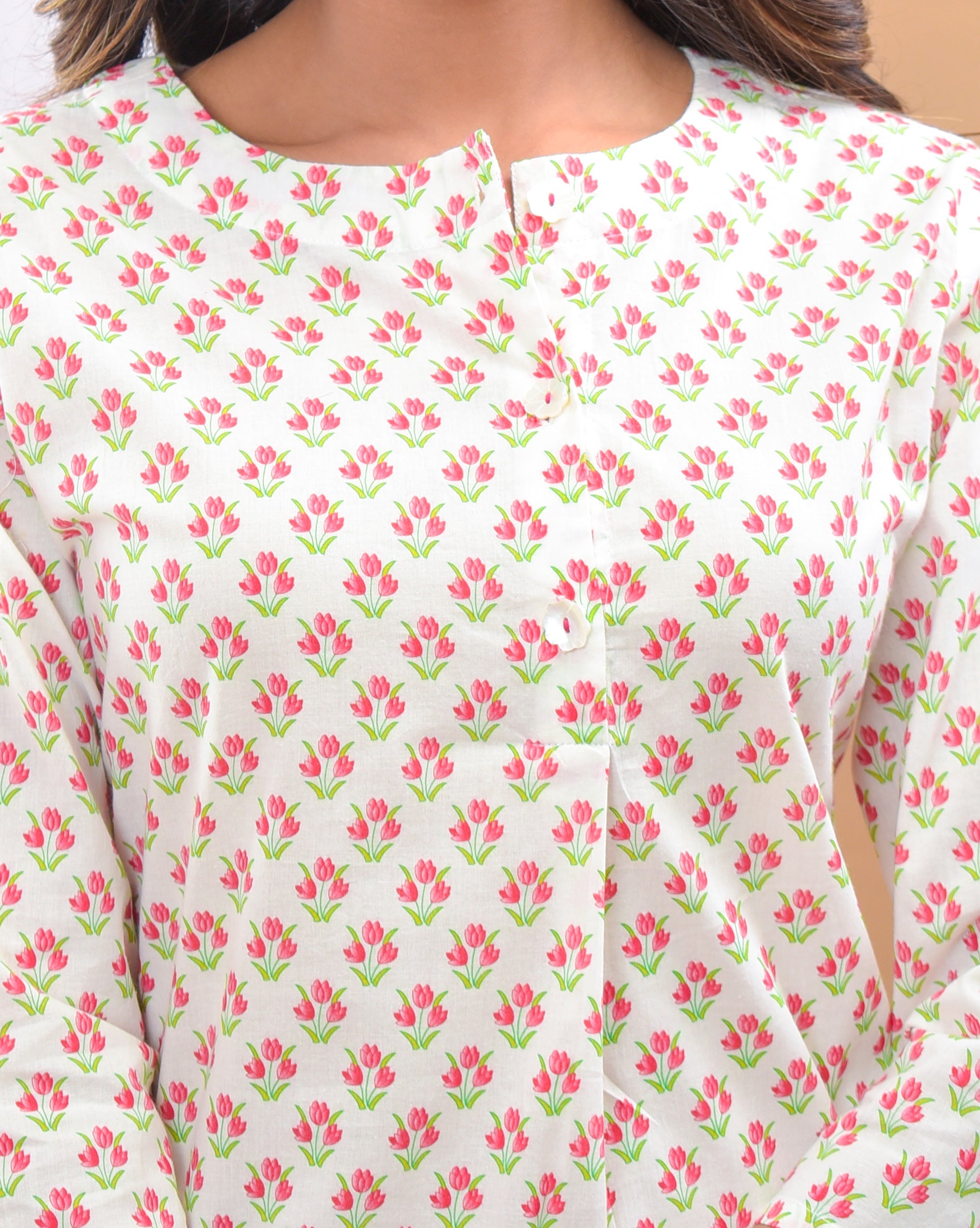 Mughal White Buti Night Wear