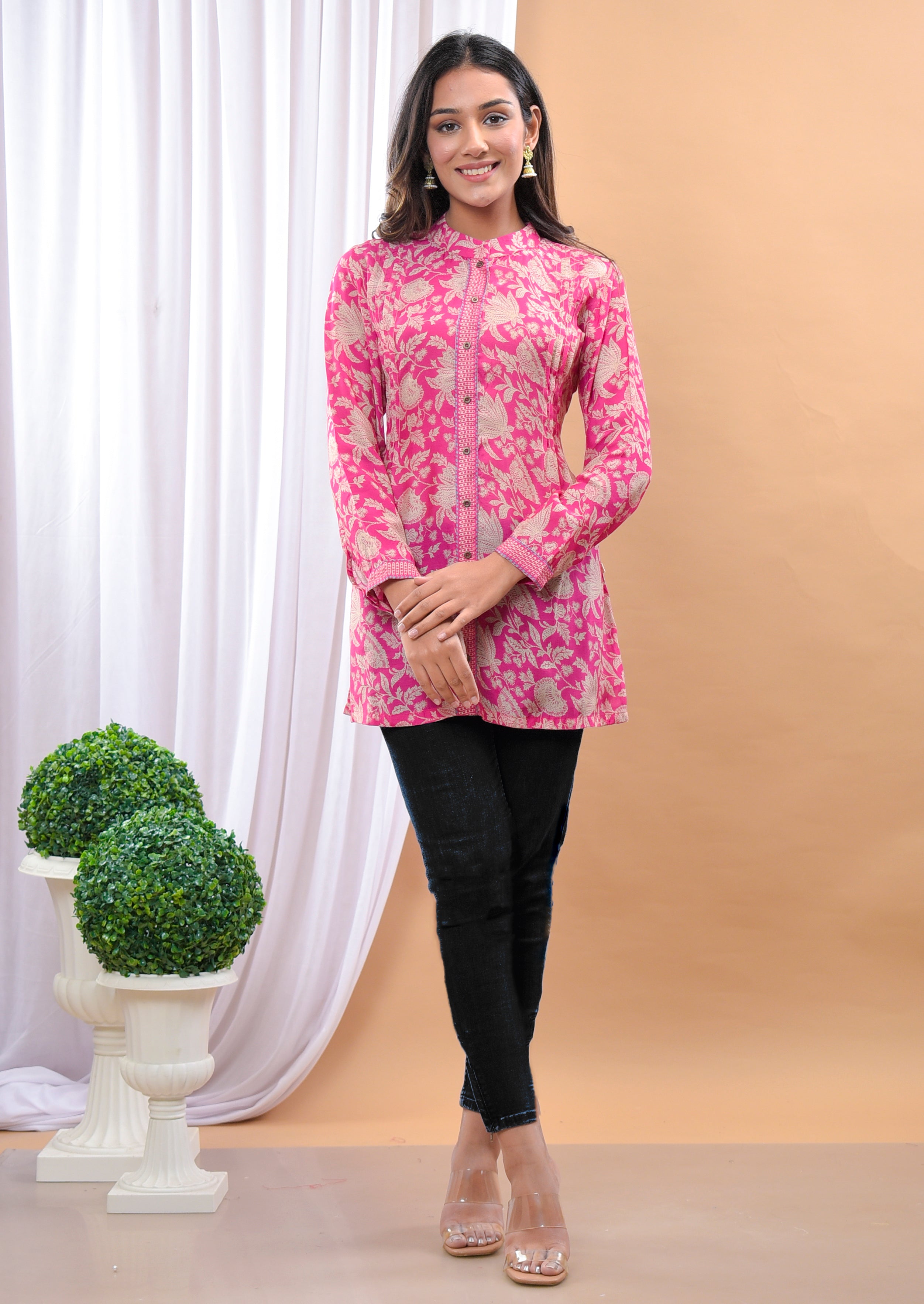 Pink Floral Jaal Shirt