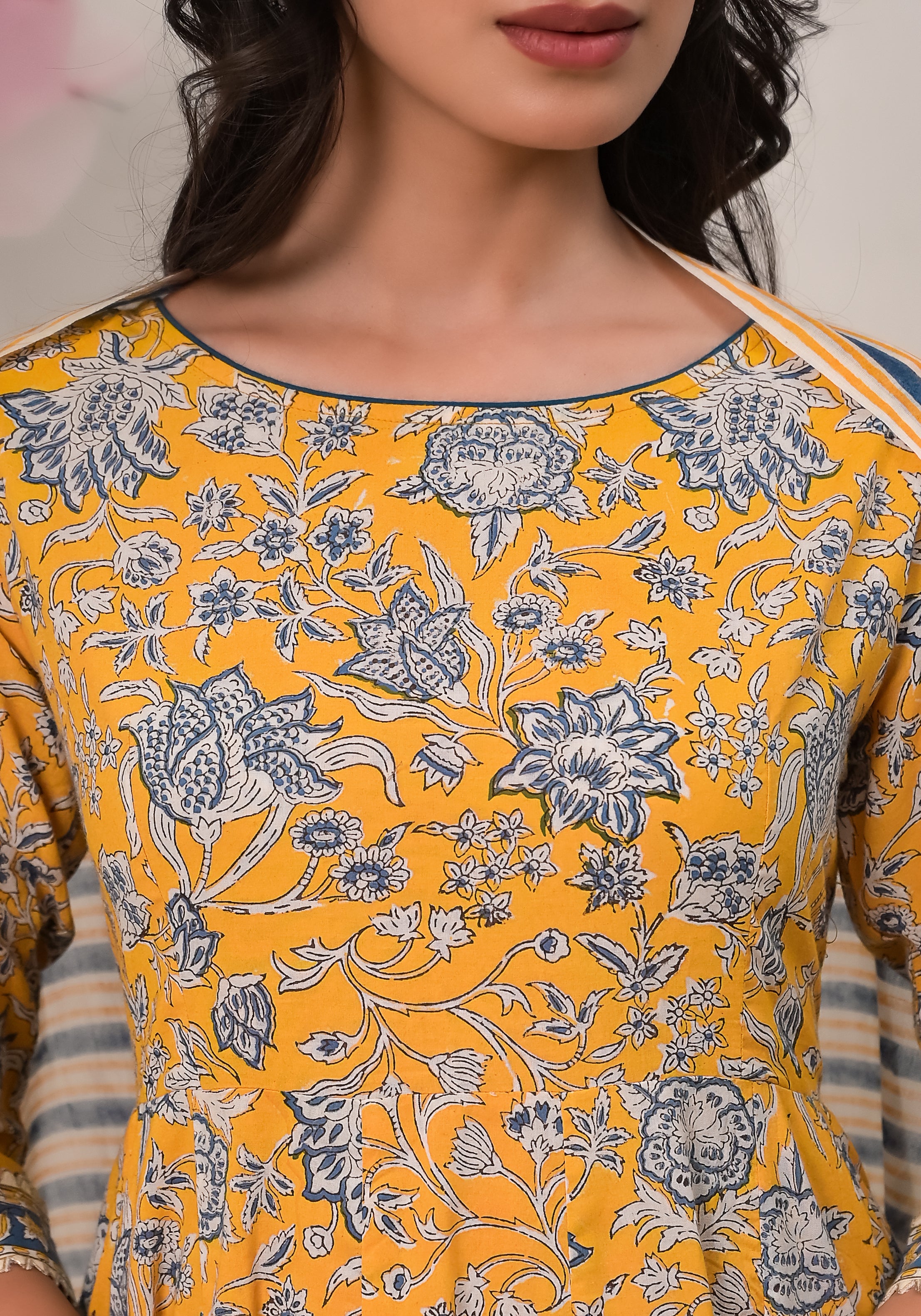 Florence Block Print Cotton Anarkali With Duppata