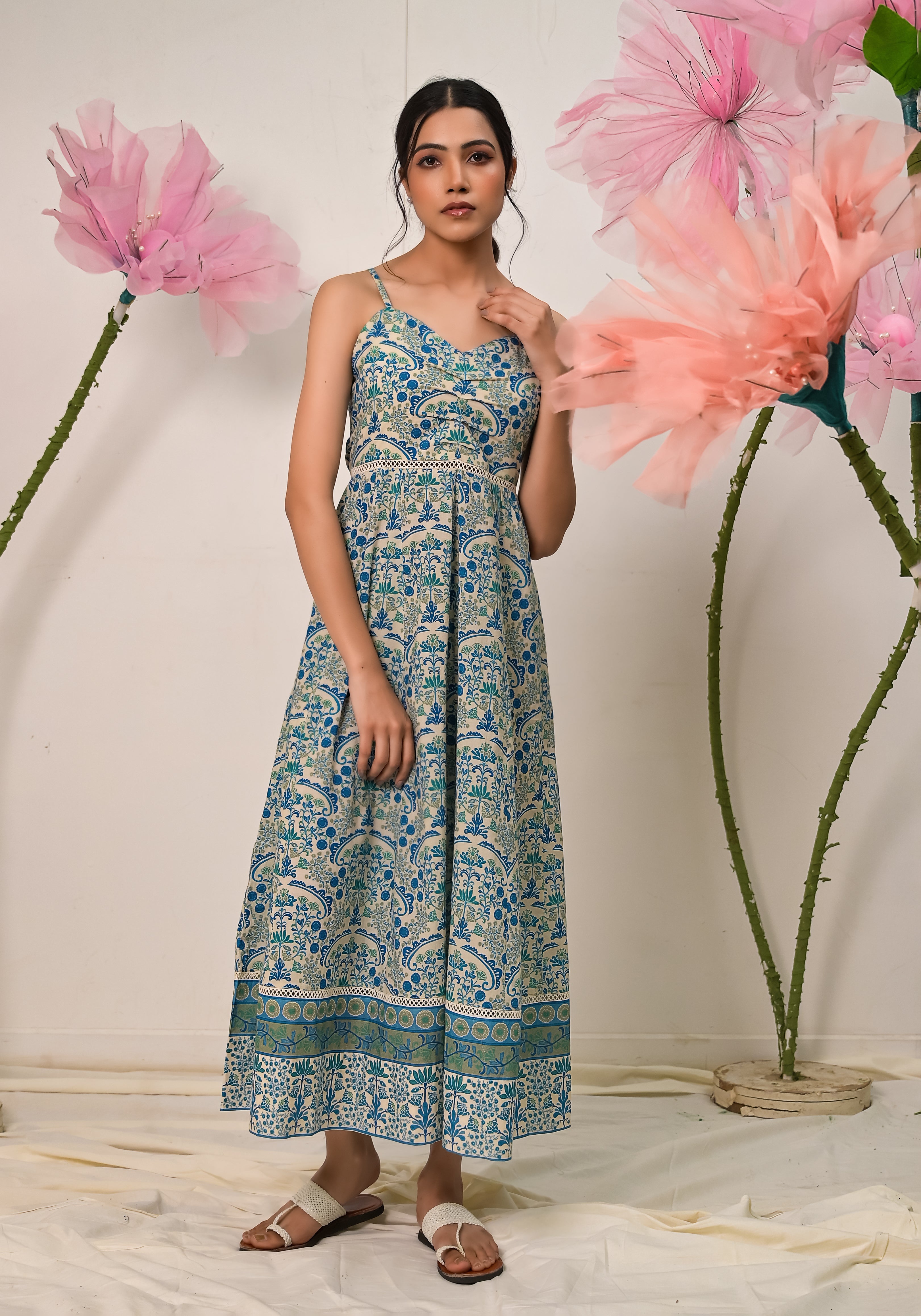 Florentina contemporary floral Print strap cotton dress