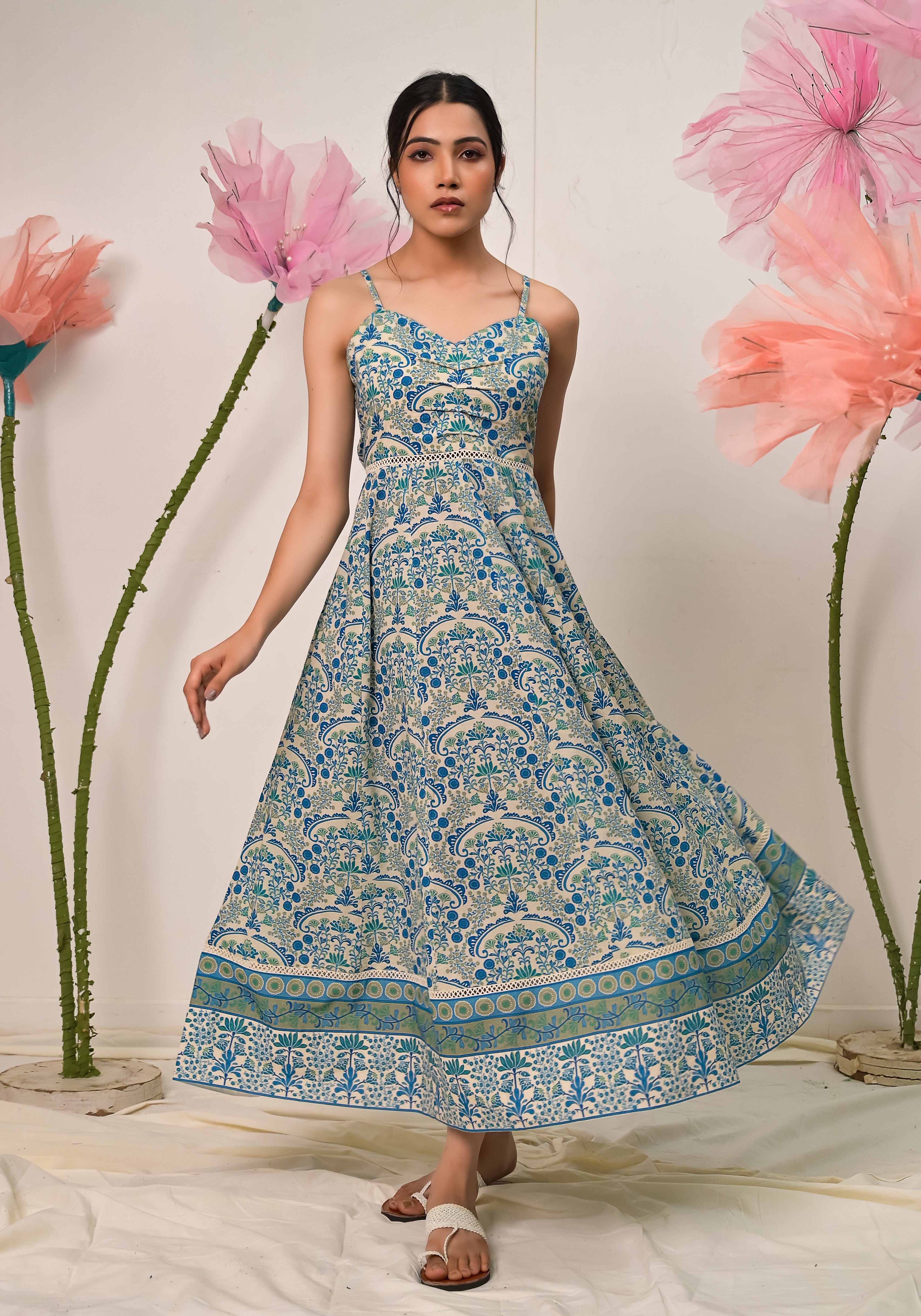 Florentina contemporary floral Print strap cotton dress