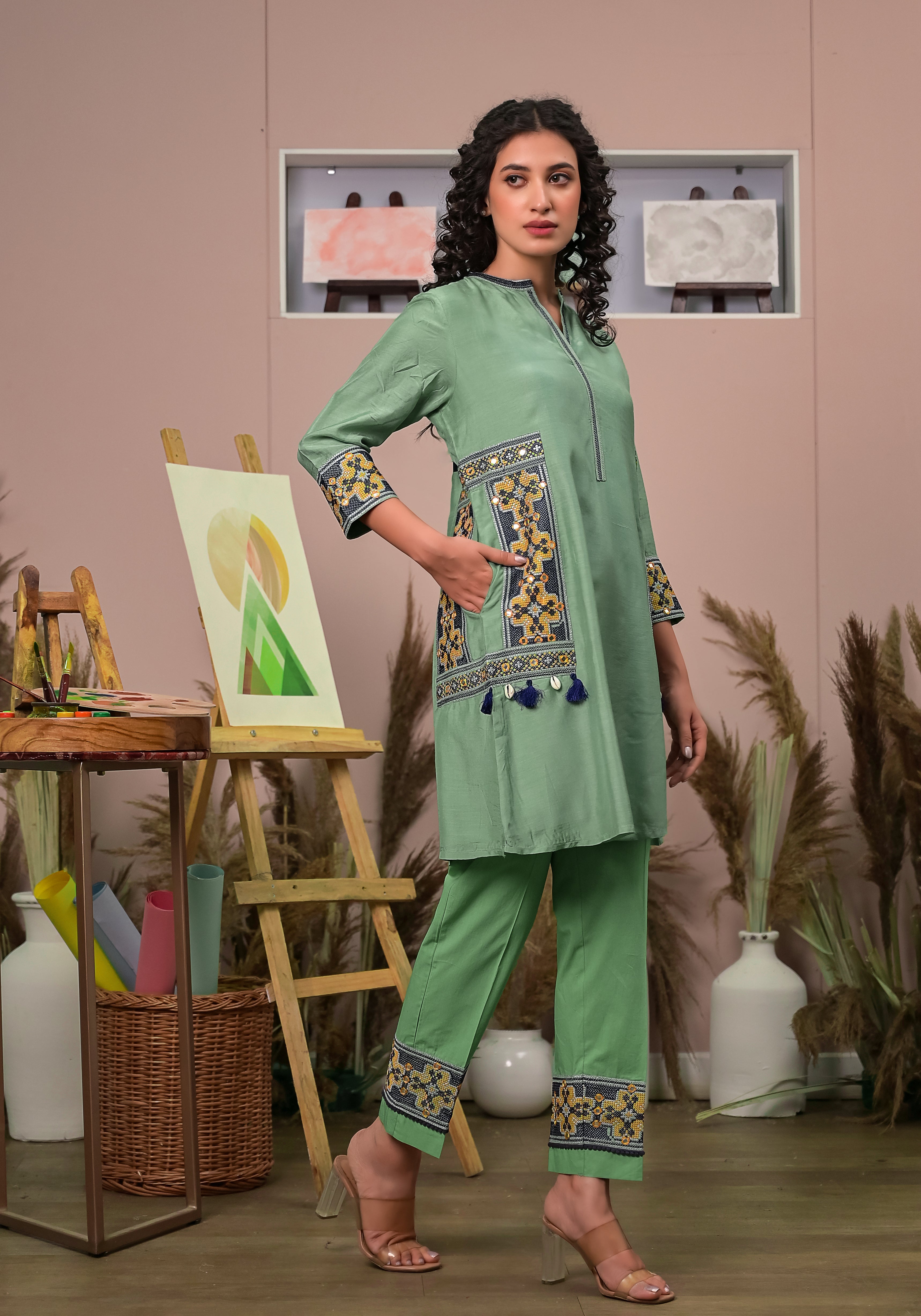 Sultry Pista Green Pocket Co-ord (Set of 2)