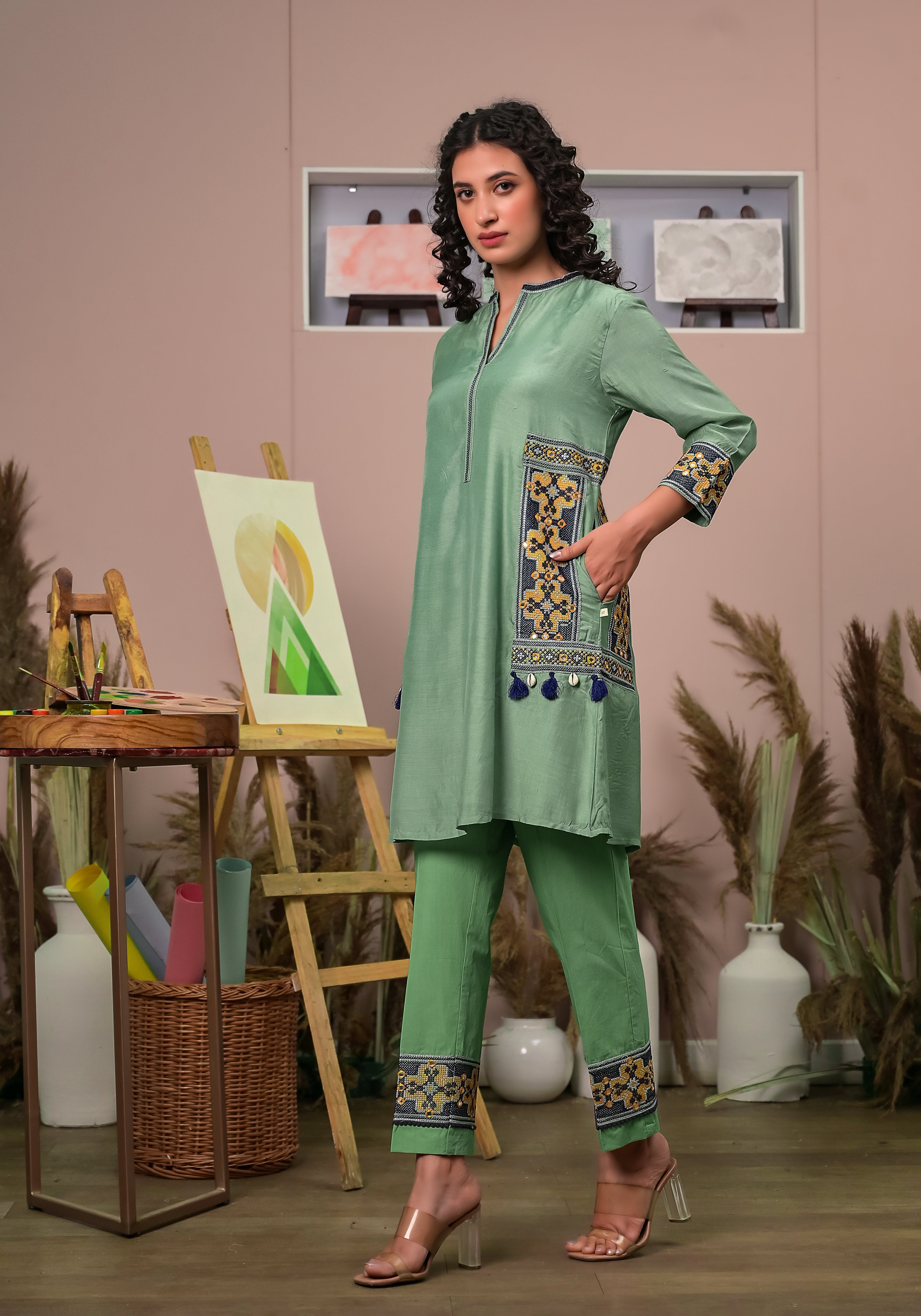 Sultry Pista Green Pocket Co-ord (Set of 2)